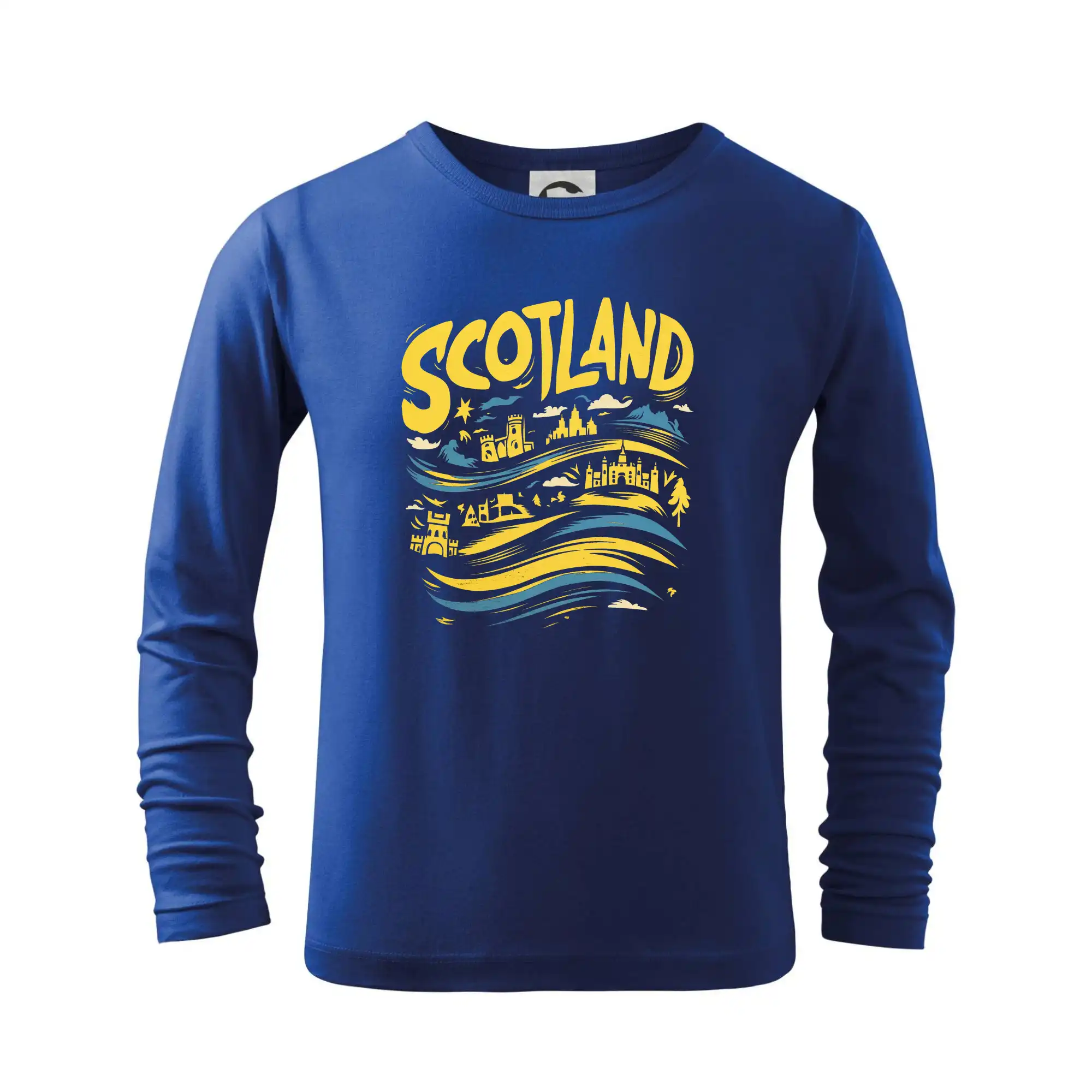 Ostatné mestá / miesta - Scotland kreslené vlny - Tričko detské Long Sleeve