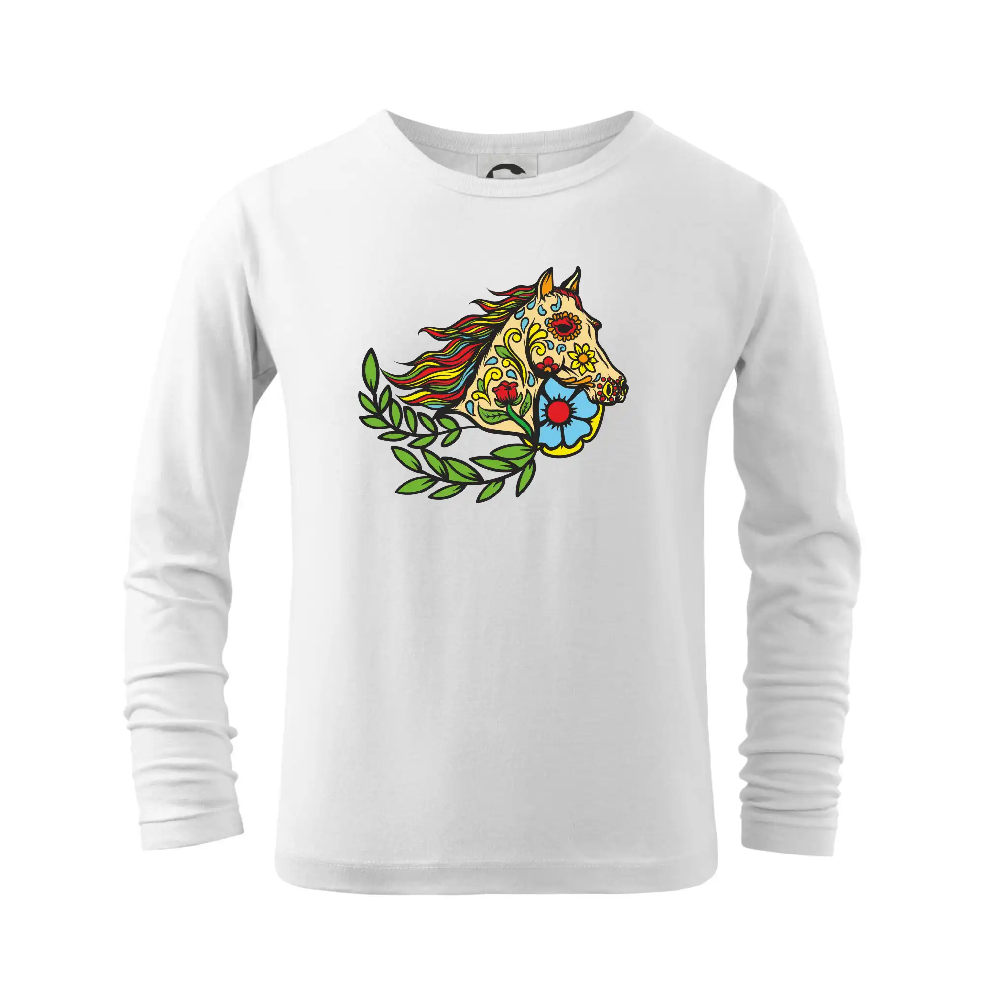 Tričká s koňmi - Kôň farebný s listami - Tričko detské Long Sleeve