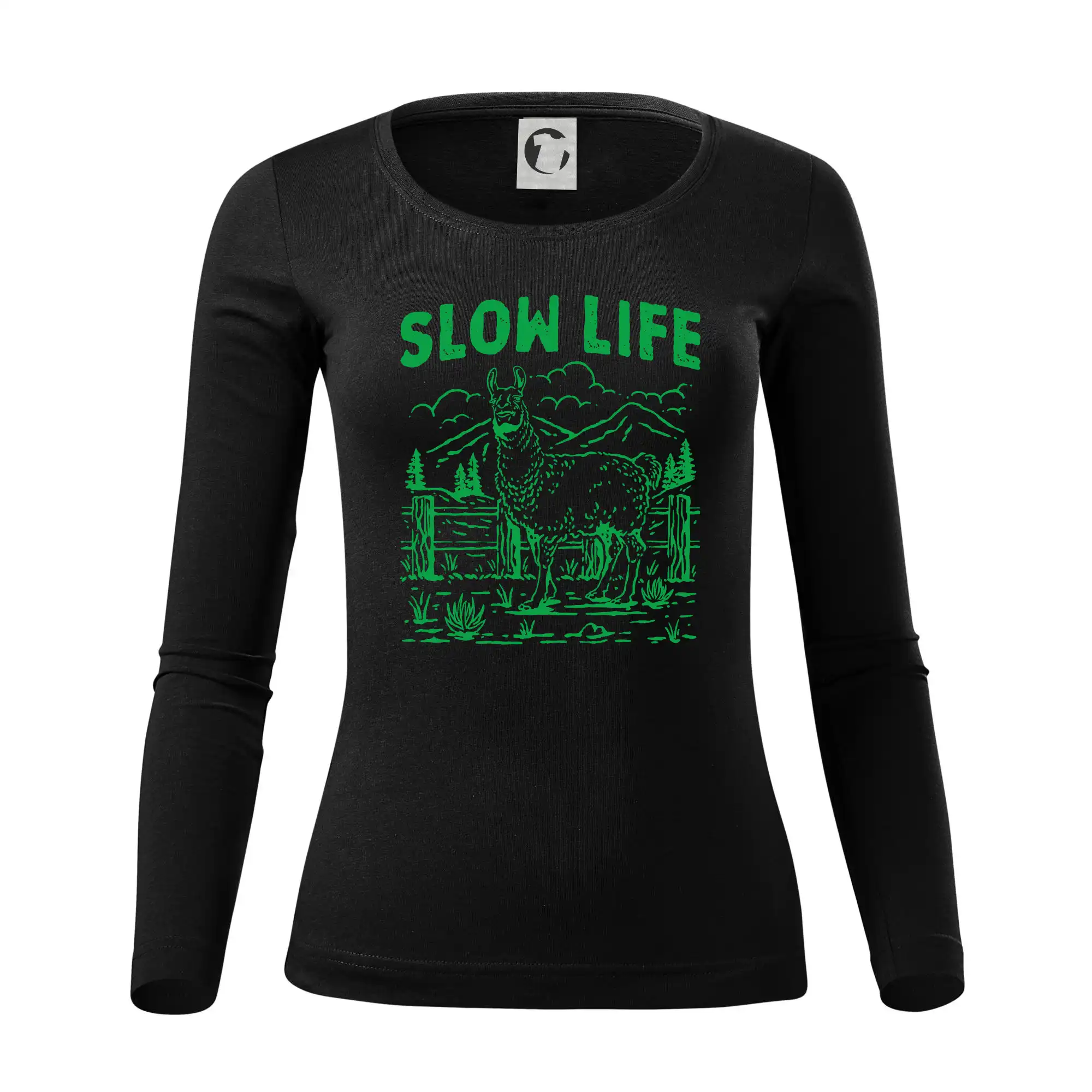 Tričká so zvieratami - Slow Life Lama - Dámske tričko FIT-T LS - zužené