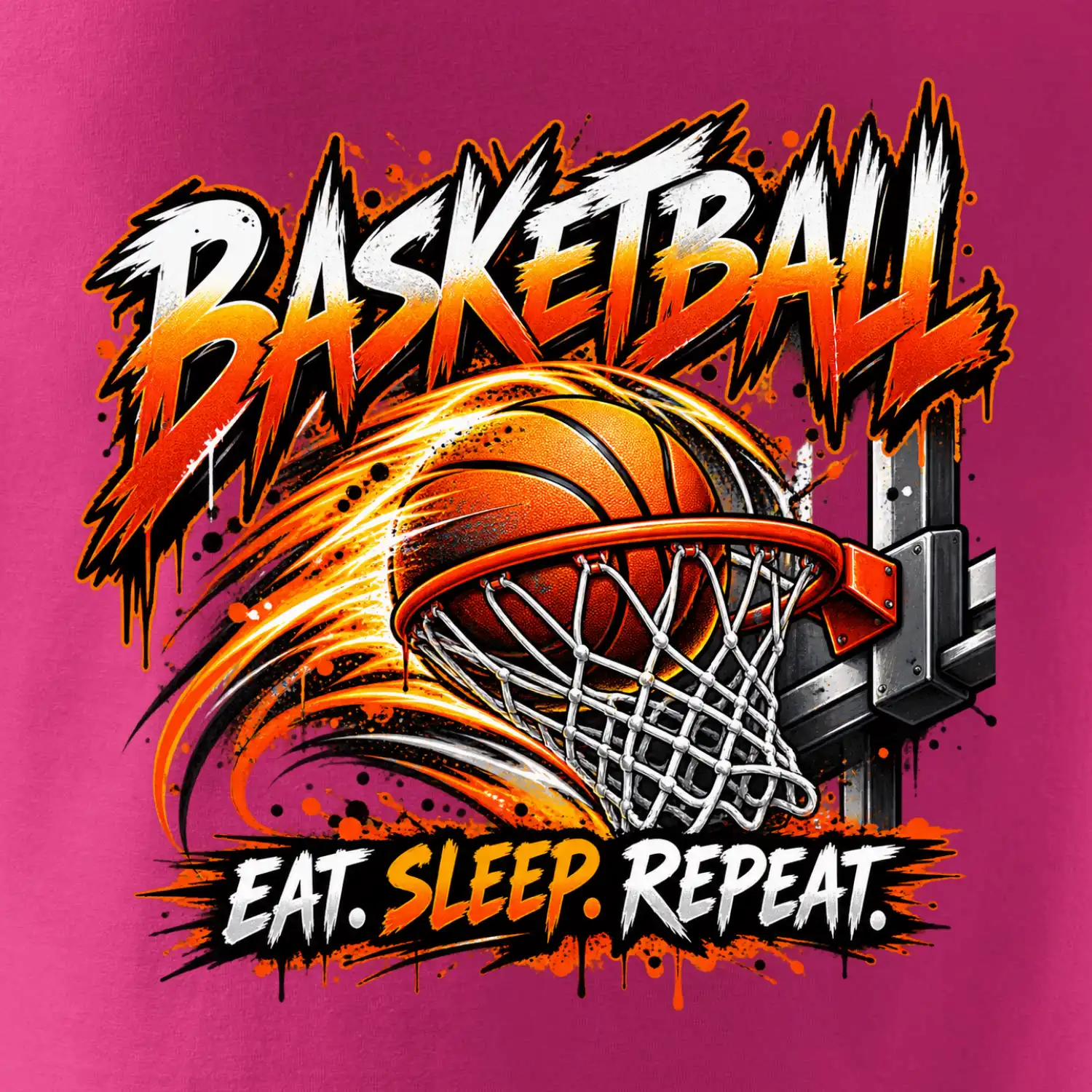 Basketbalový koš s míčem eat sleep repeat