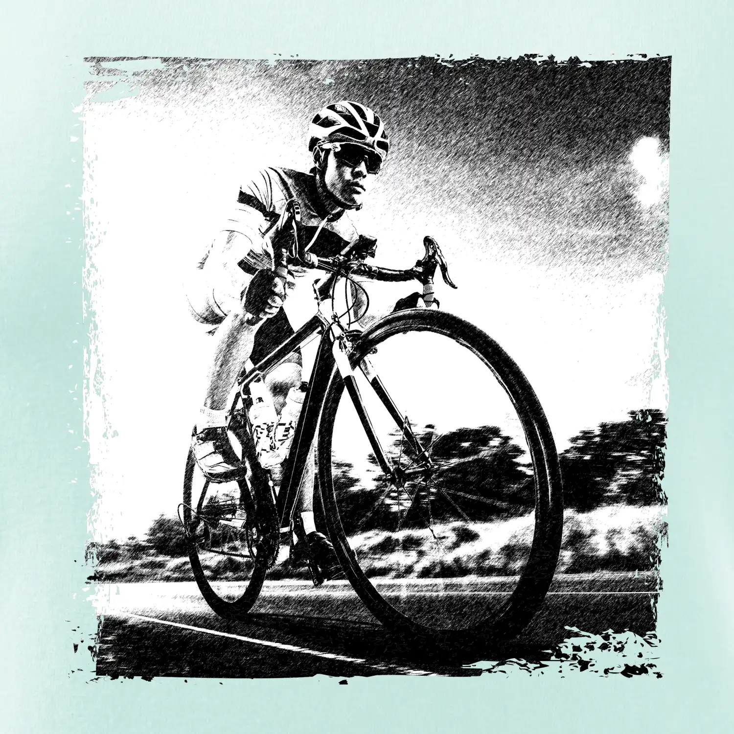 Cyklista černobílá cesta