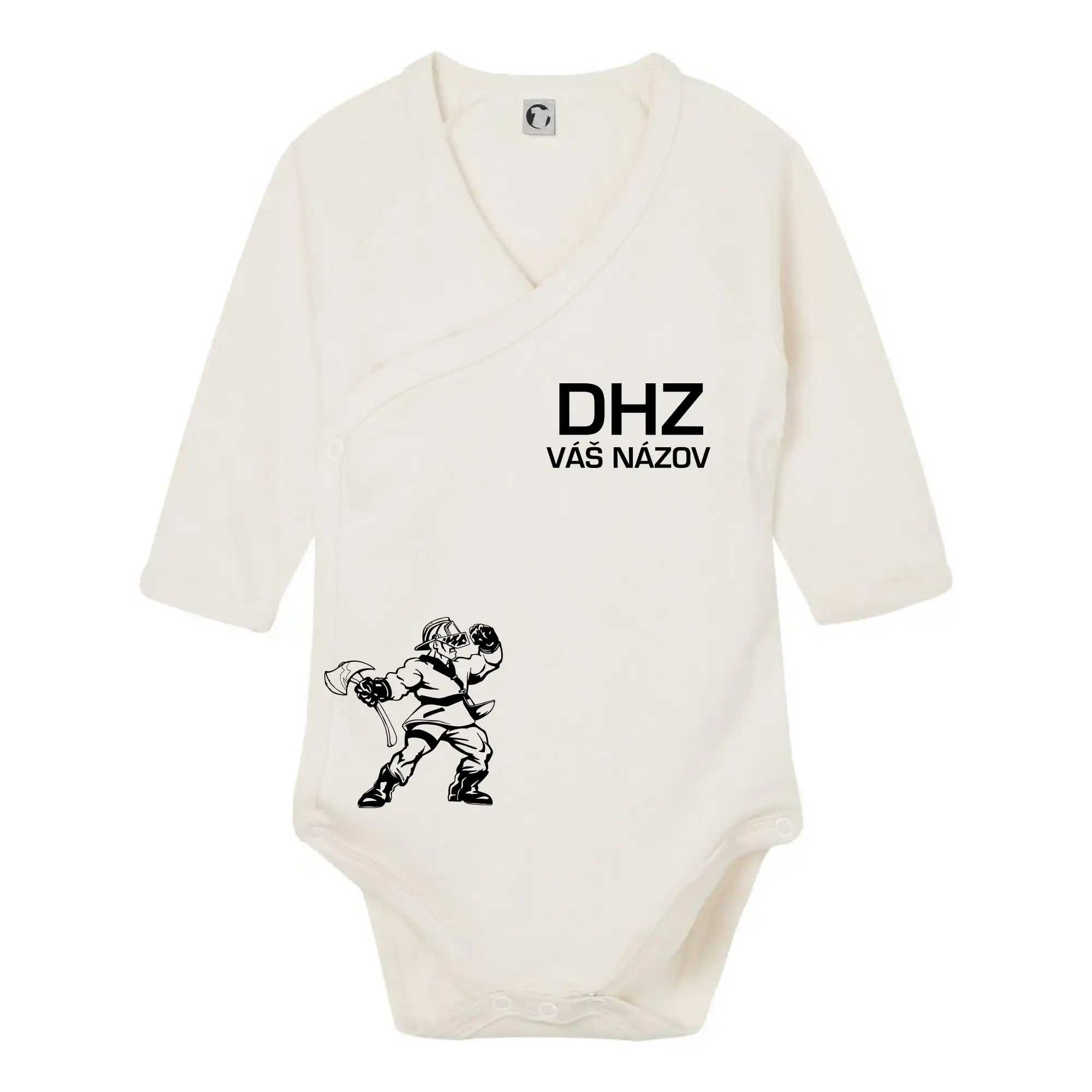 Originálne tričká pre hasičov - DHZ postava - vlastný názov - Body zavinovacie s dlhým rukávom