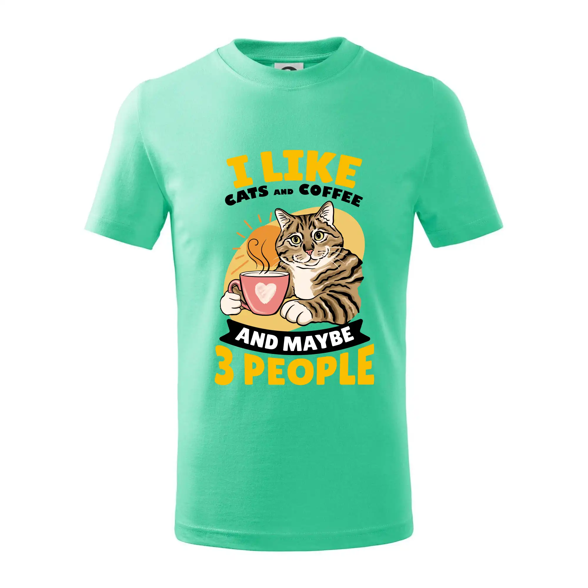 Vtipná tričká s mačkou - I like cats and coffee and maybe 3 people - Tričko detské bavlnené