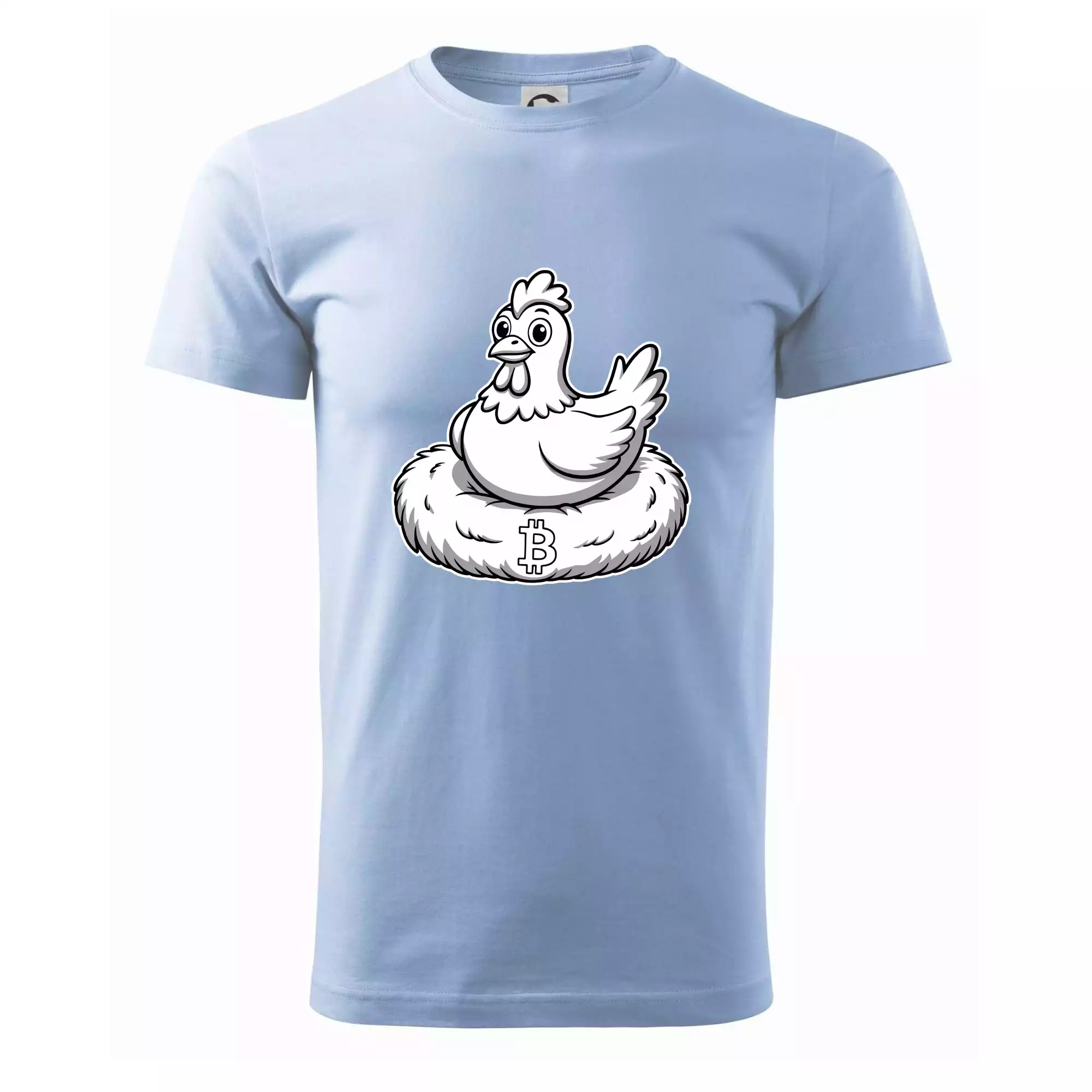 Kuře sedící na bitcoinovém hnízdě