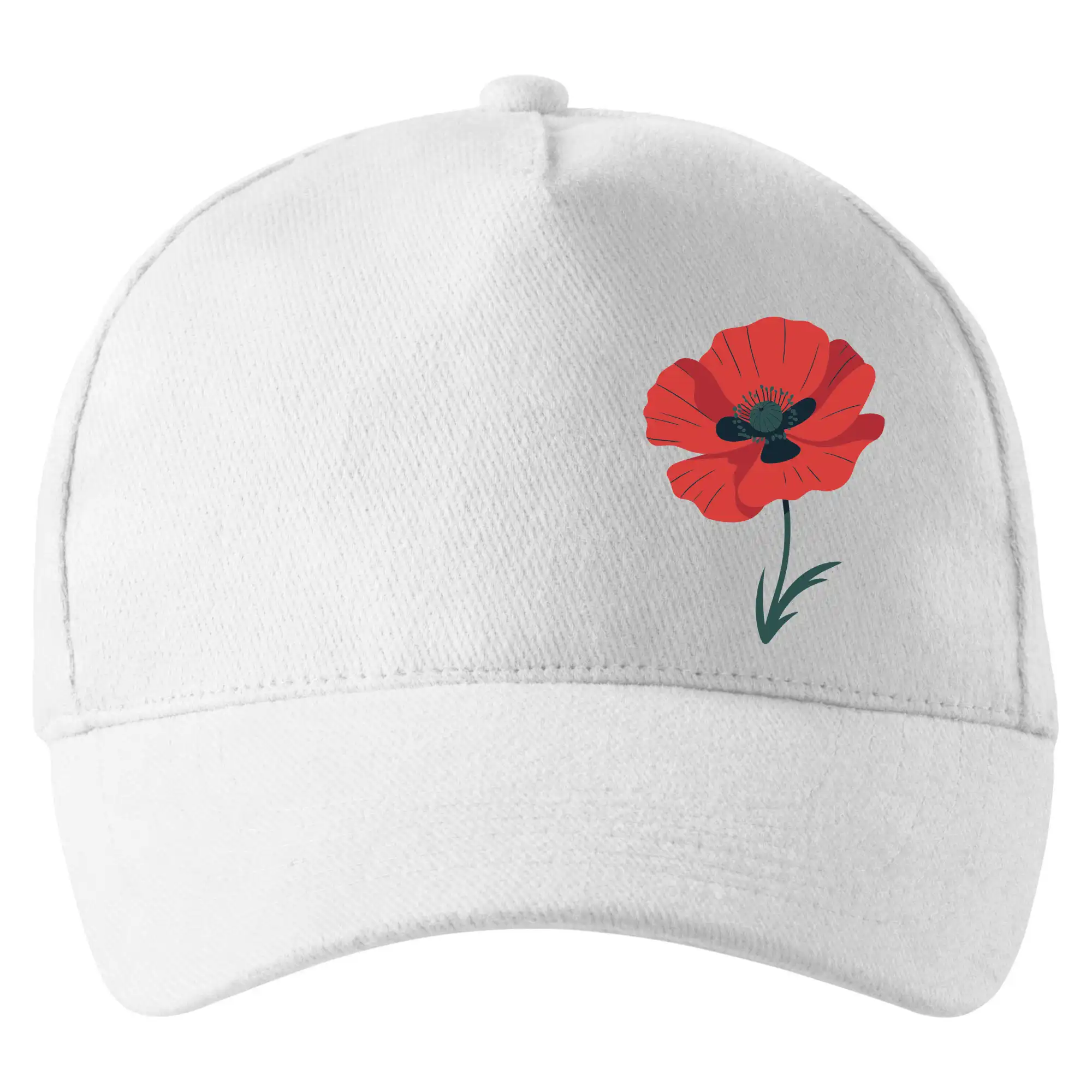 Tričká s kvetinami - Vlčí mak kreslený na prsníku - Šiltovka so zahnutým šiltom a mosaznou sponou