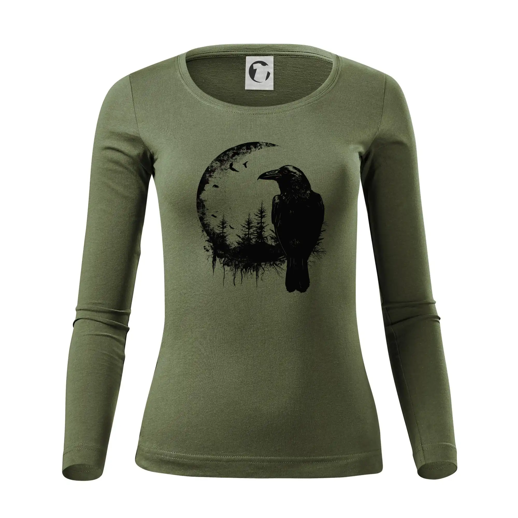 Tričko s motívmi vtákov - Vrana a mesiac - Dámske tričko FIT-T LS - zužené