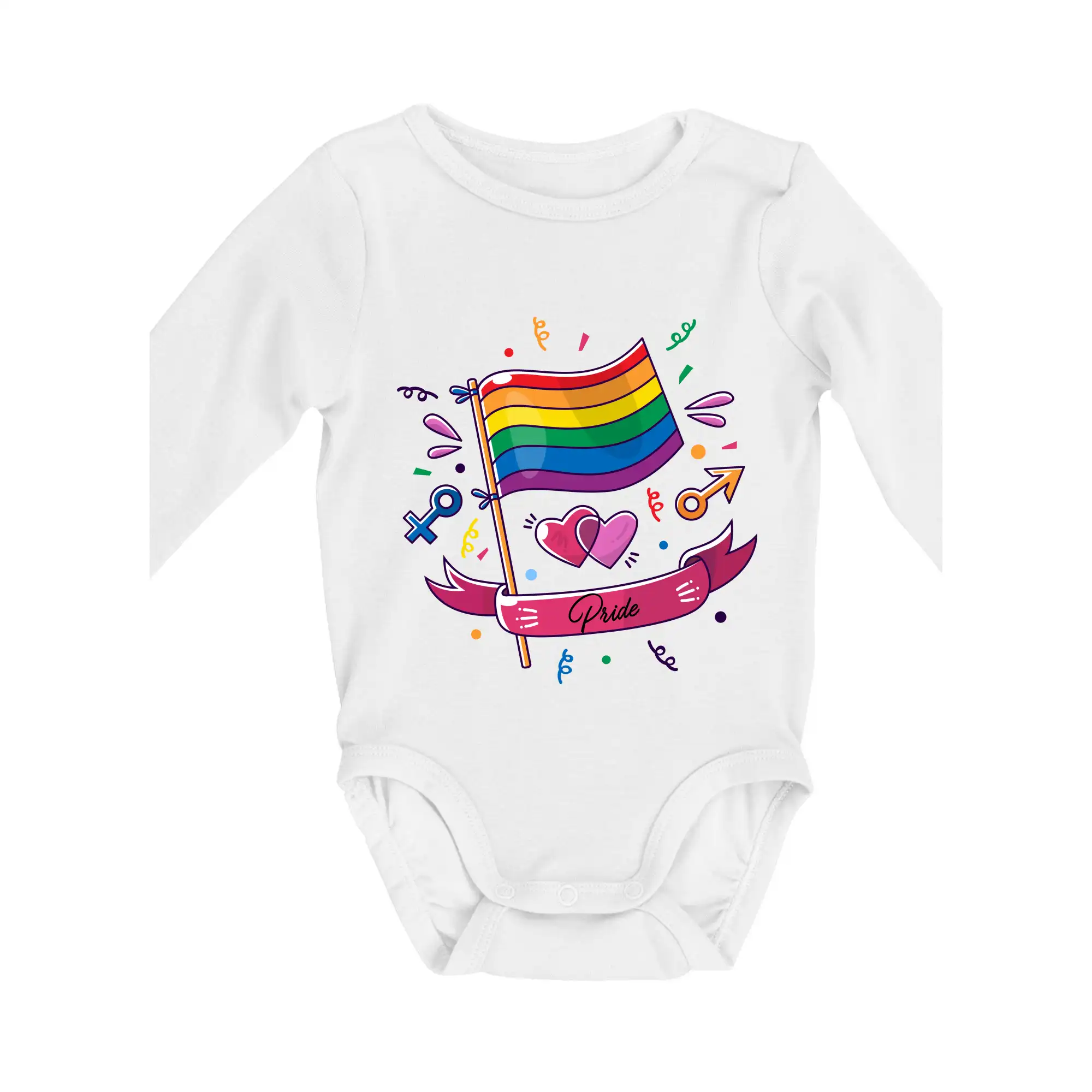 Tričká pre LGBT a Queer komunitu - Pride vlajka - Body dojčenské s dlhým rukávom