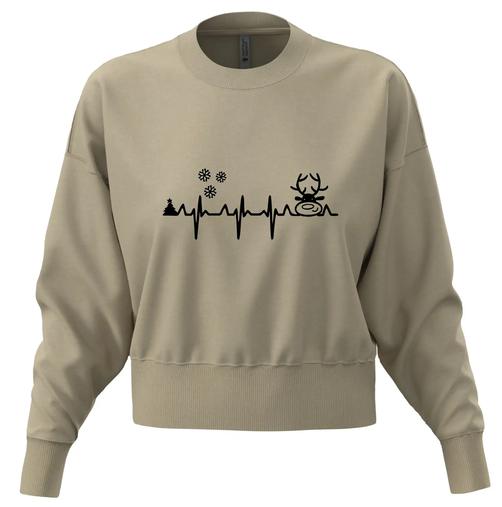 Vianočné tričká - EKG Vianoce Vločky a sob - Mikina oversize crop OVERSIZE