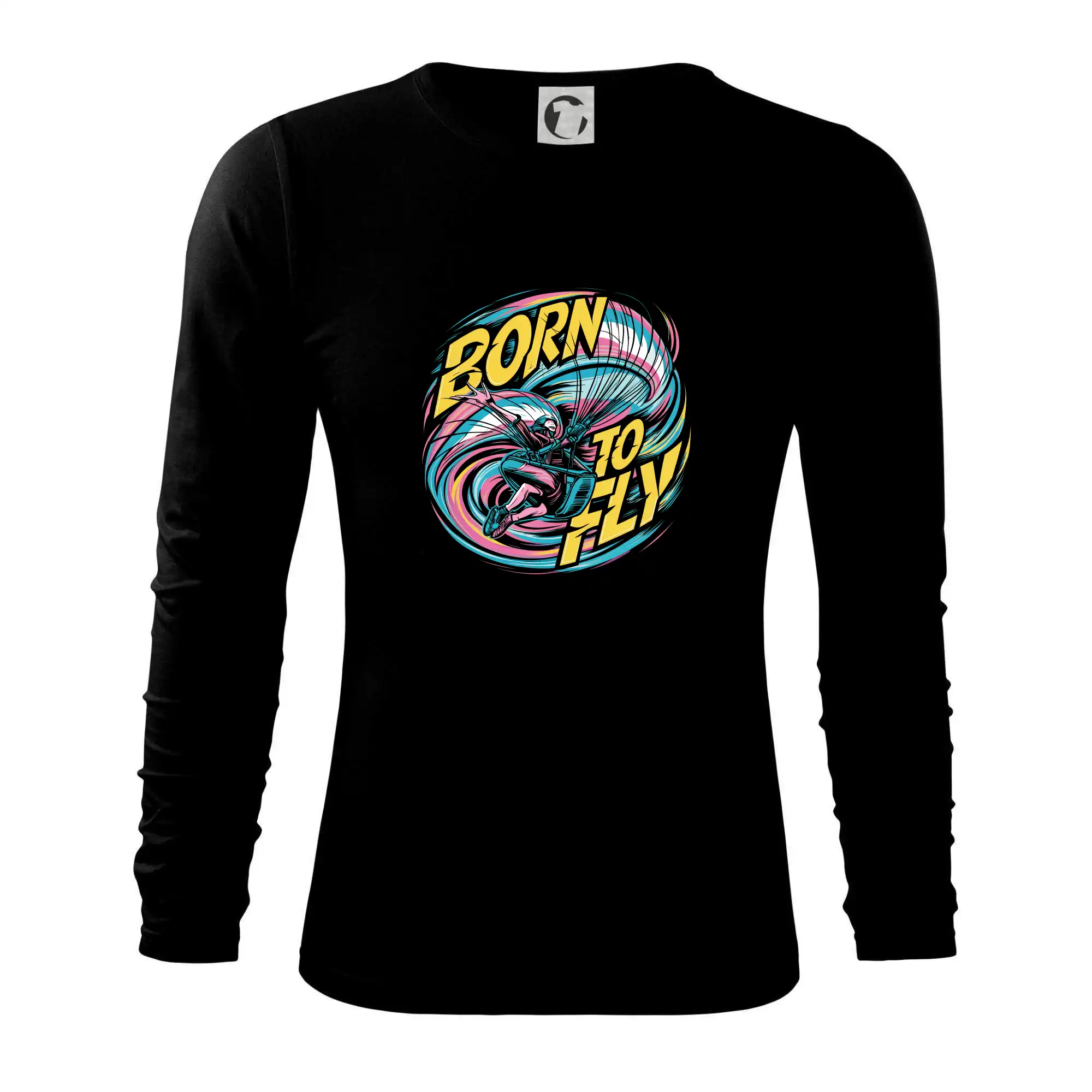 Tričká s motívom paraglidingu - Paraglide Born to fly kruh - Tričko s dlhým rukávom FIT-T long sleeve