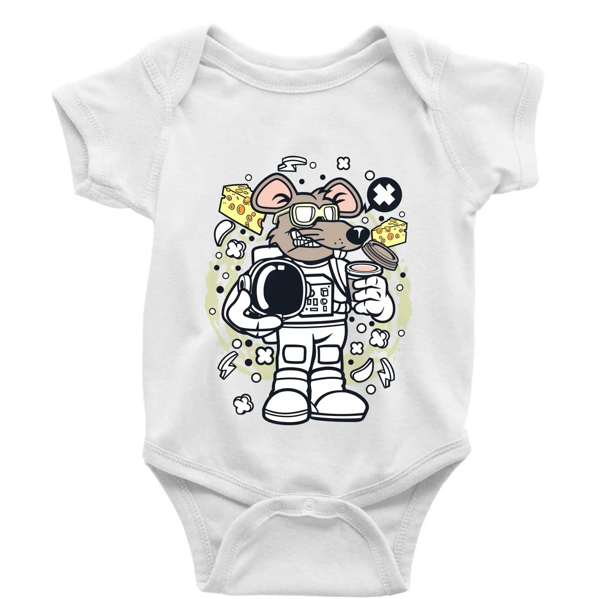 Vesmirne tričká - Myš kozmonaut komiks - Body dojčenské s krátkym rukávom