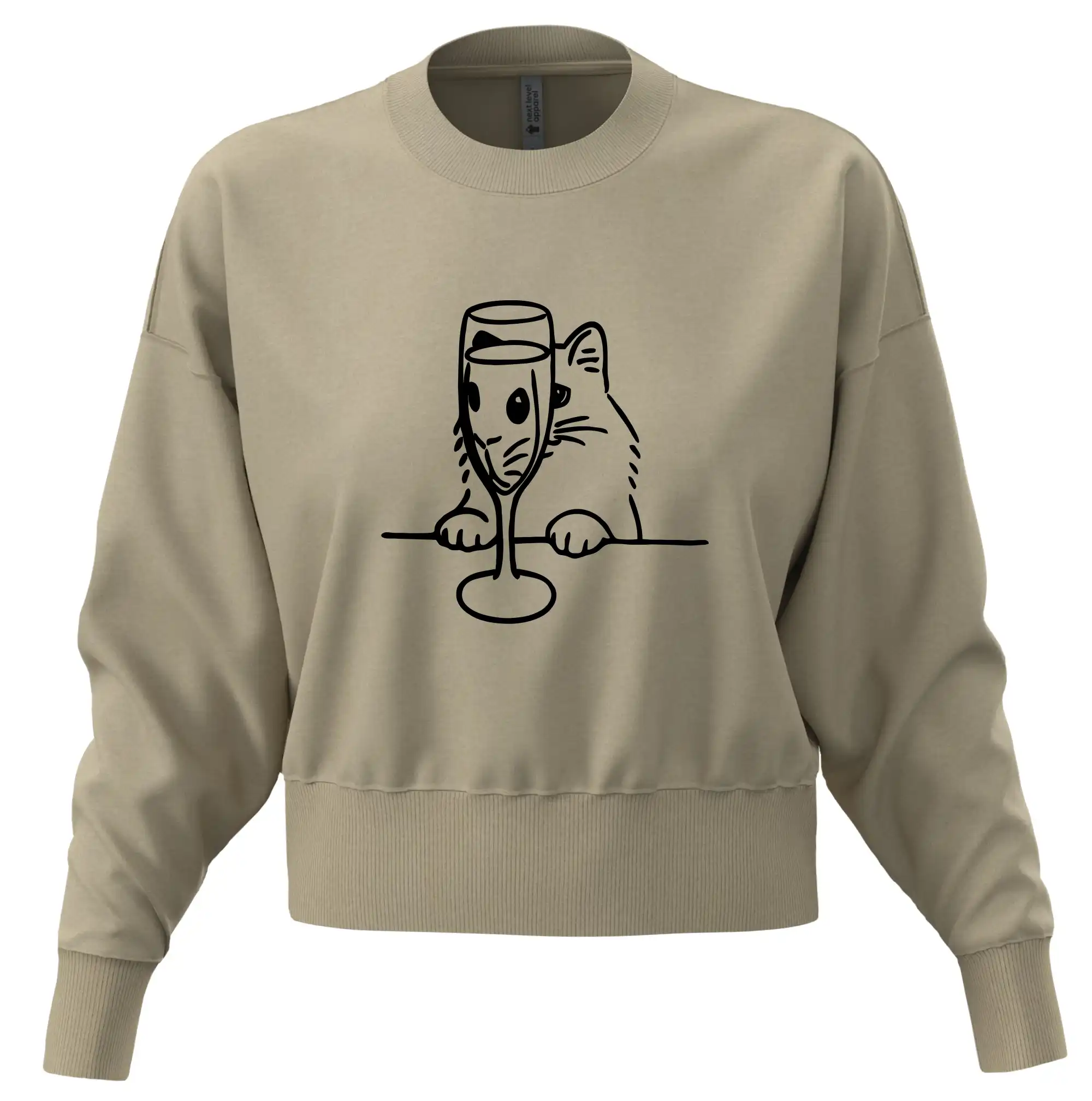 Vtipná tričká s mačkou - Mačka a pohár - Mikina oversize crop OVERSIZE