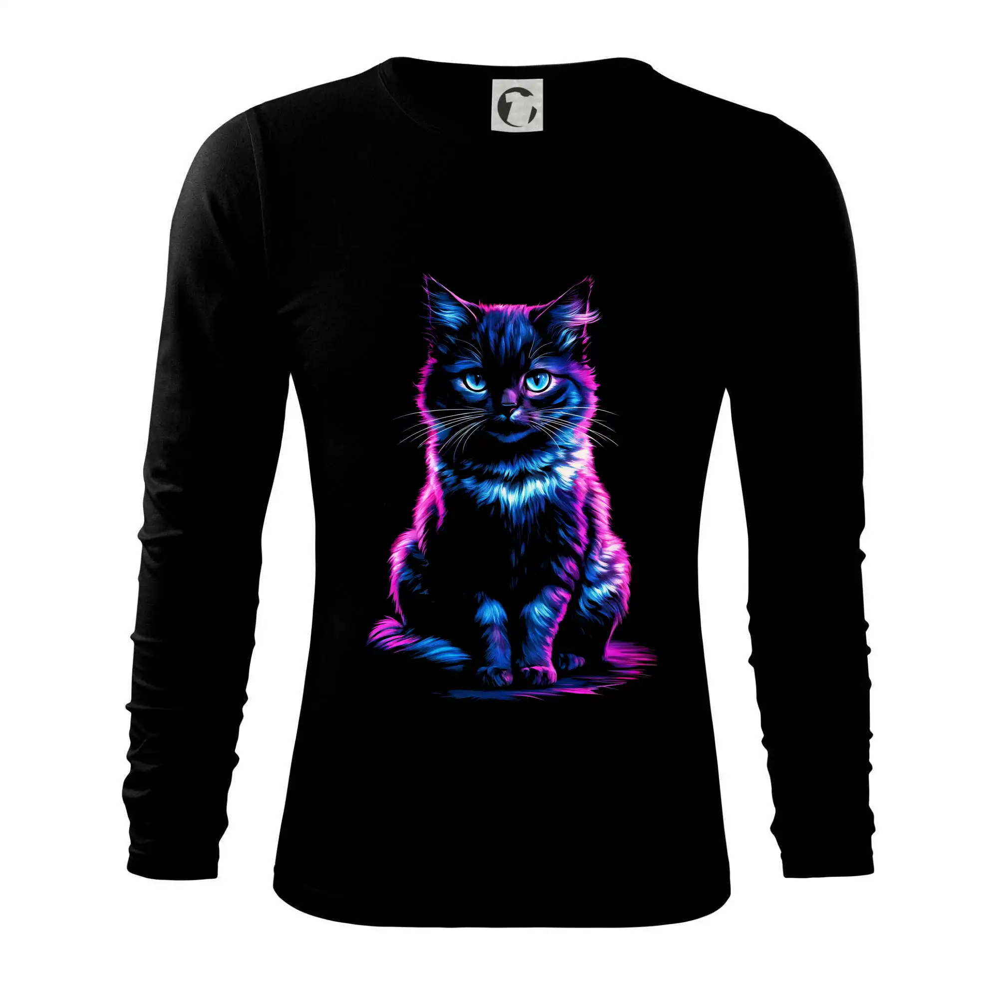Vtipná tričká s mačkou - Neónová mačka - Tričko s dlhým rukávom FIT-T long sleeve