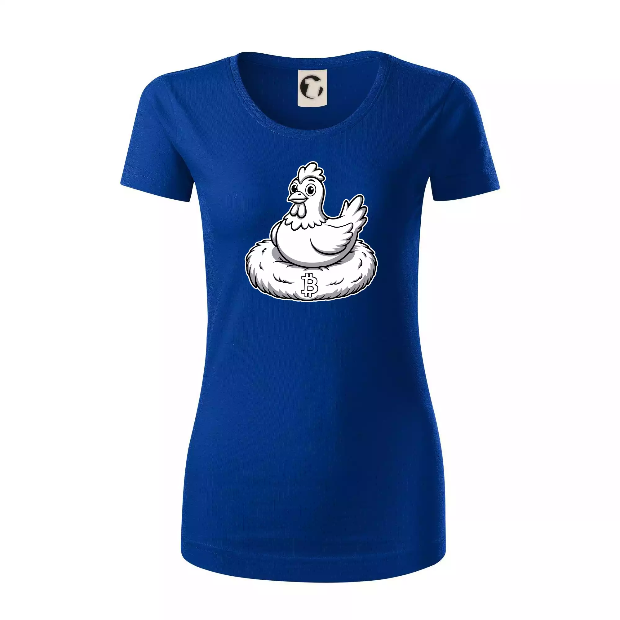 Kuře sedící na bitcoinovém hnízdě