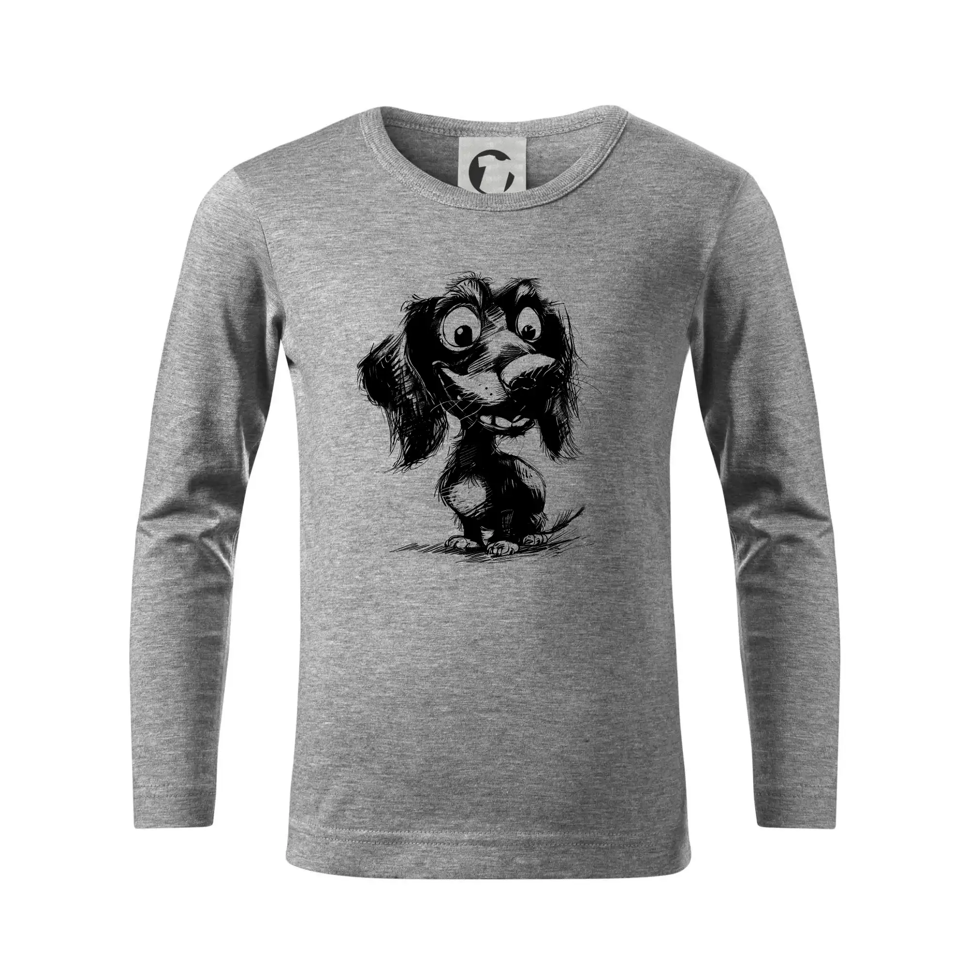 Tričká s motívom jazvečíka - Čiernobiela karikatúra jazvečík - Tričko detské Long Sleeve