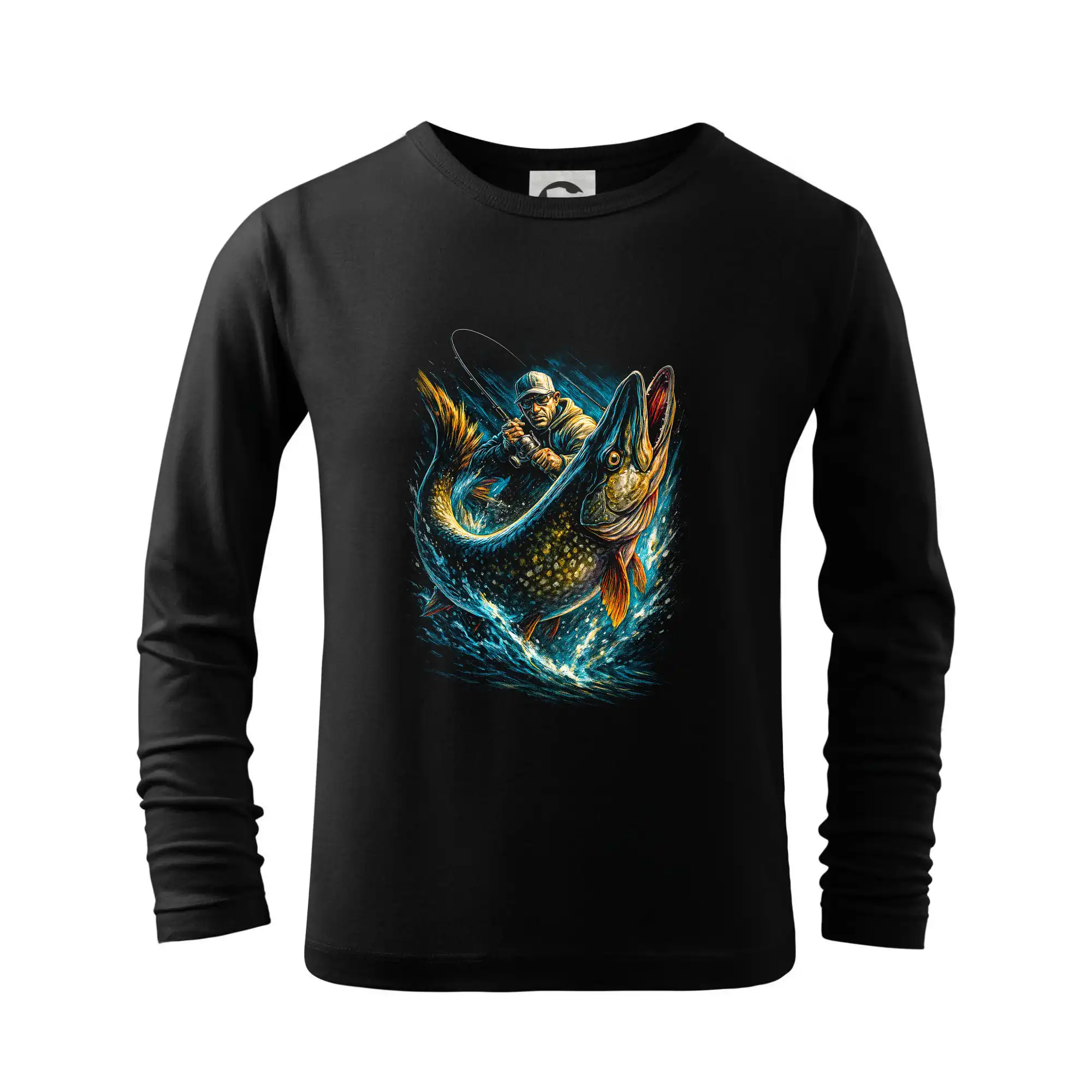 Tričká pre rybárov s potlačou - Rybár a obria ryba - Tričko detské Long Sleeve