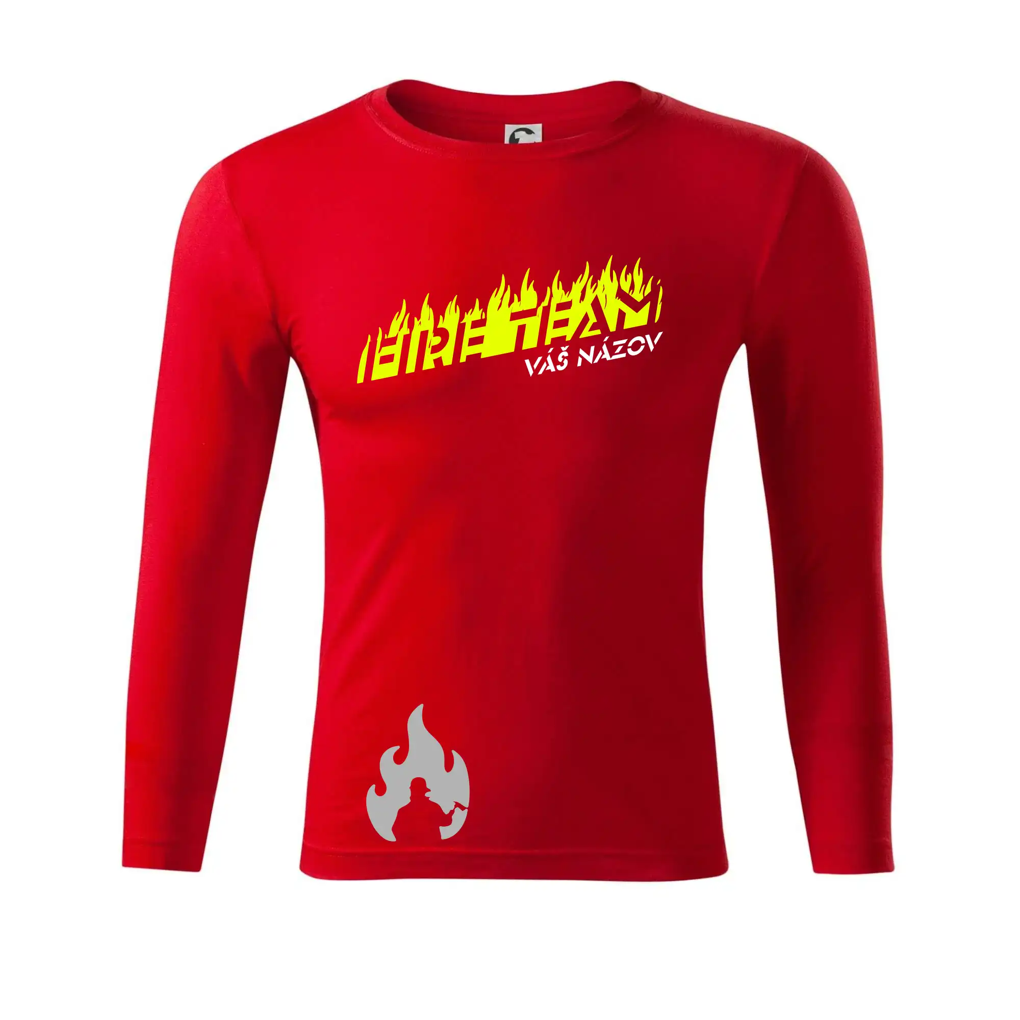 Originálne tričká pre hasičov - Fireteam - oheň - Váš názov - Tričko Progress s dlhým rukávom