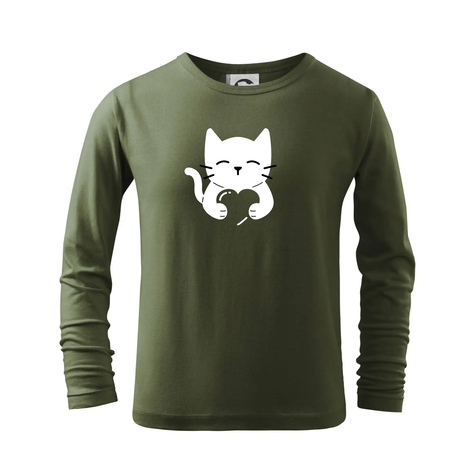 Vtipná tričká s mačkou - Mačka drží srdce - Tričko detské Long Sleeve