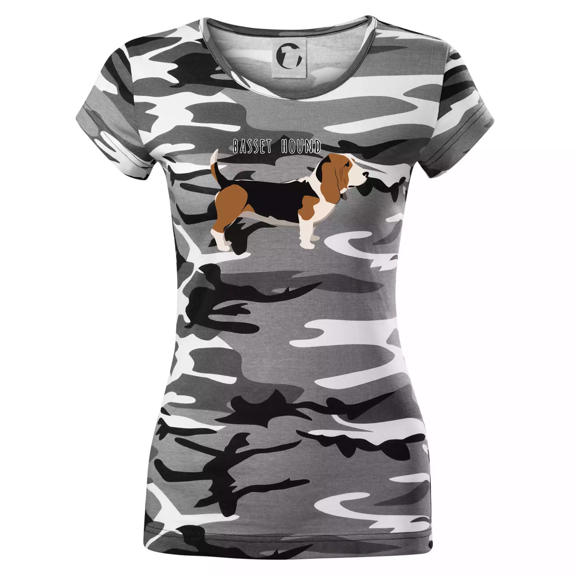 Basset hound pes s nápisem