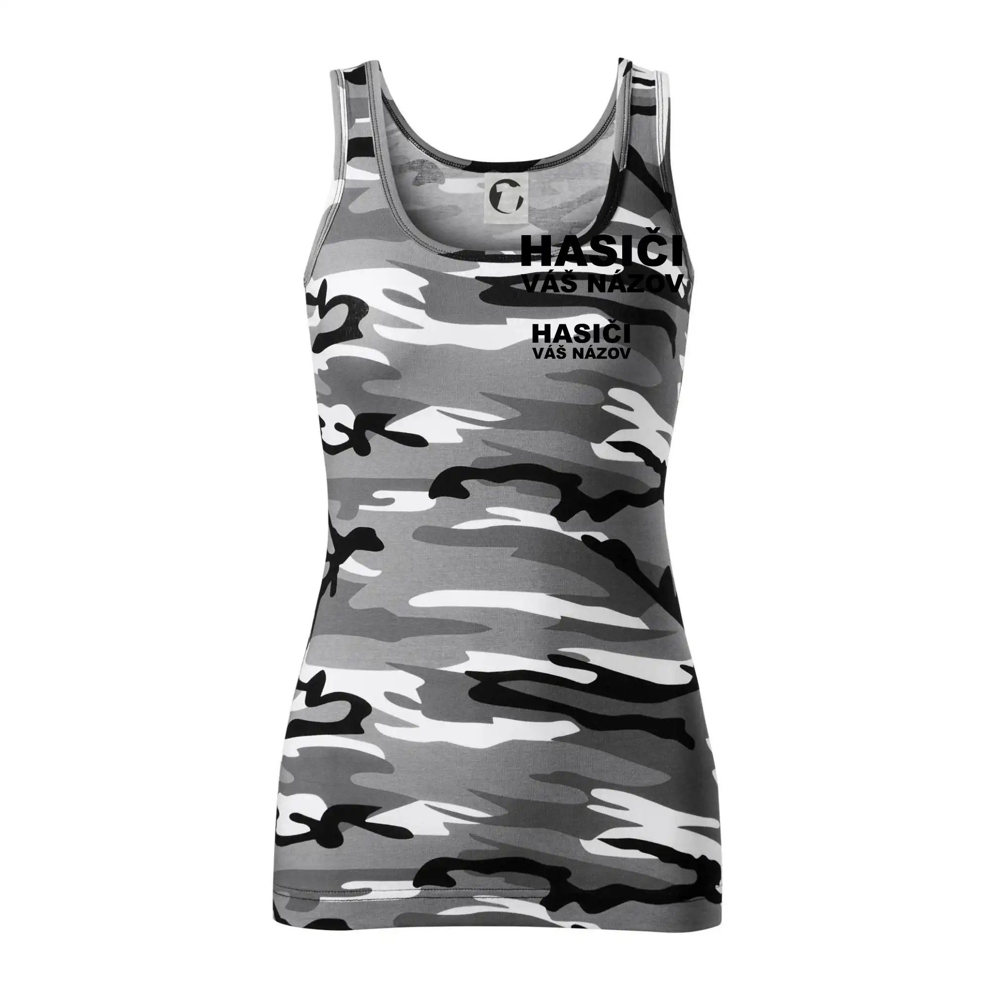 Originálne tričká pre hasičov - Hasiči nápis (názov zboru - vlastný nápis) - Maskáčové tielko