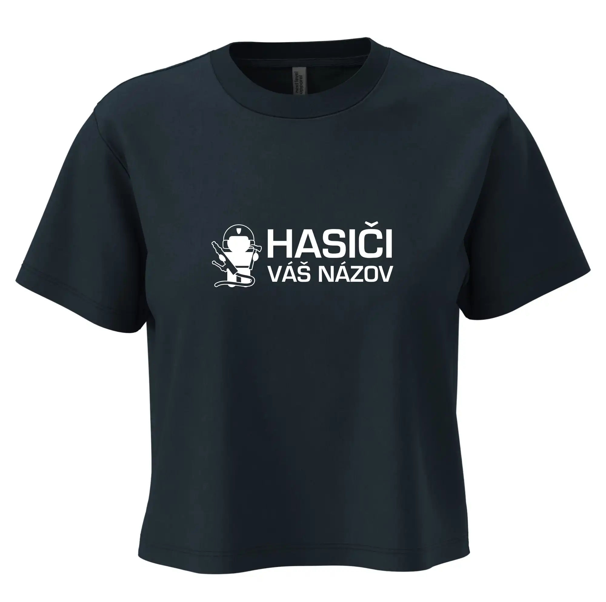 Originálne tričká pre hasičov - Hasiči postavička - vlastný nápis - Boxy cropped tričko OVERSIZE