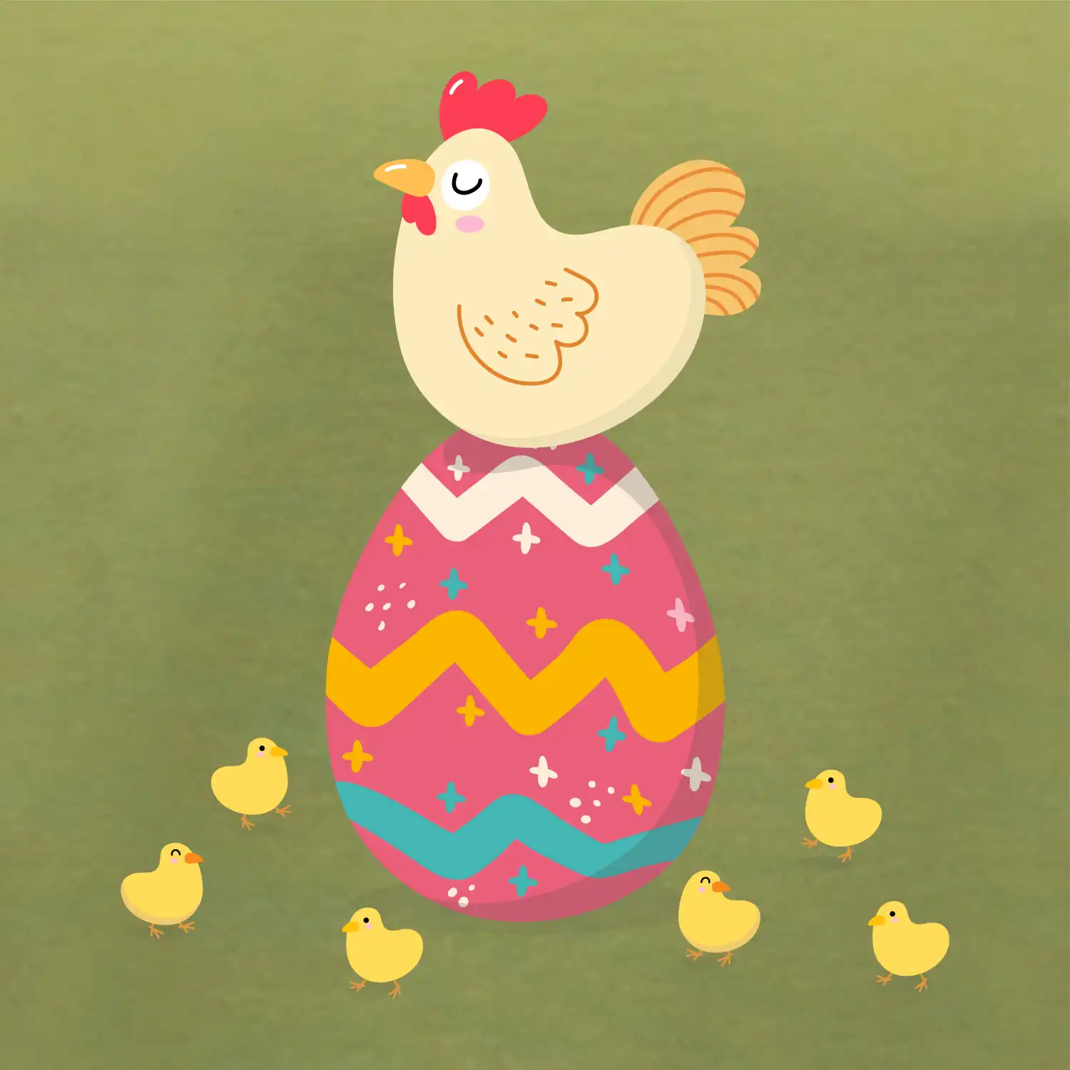 Sliepka sediaca na veľkonočnom vajci