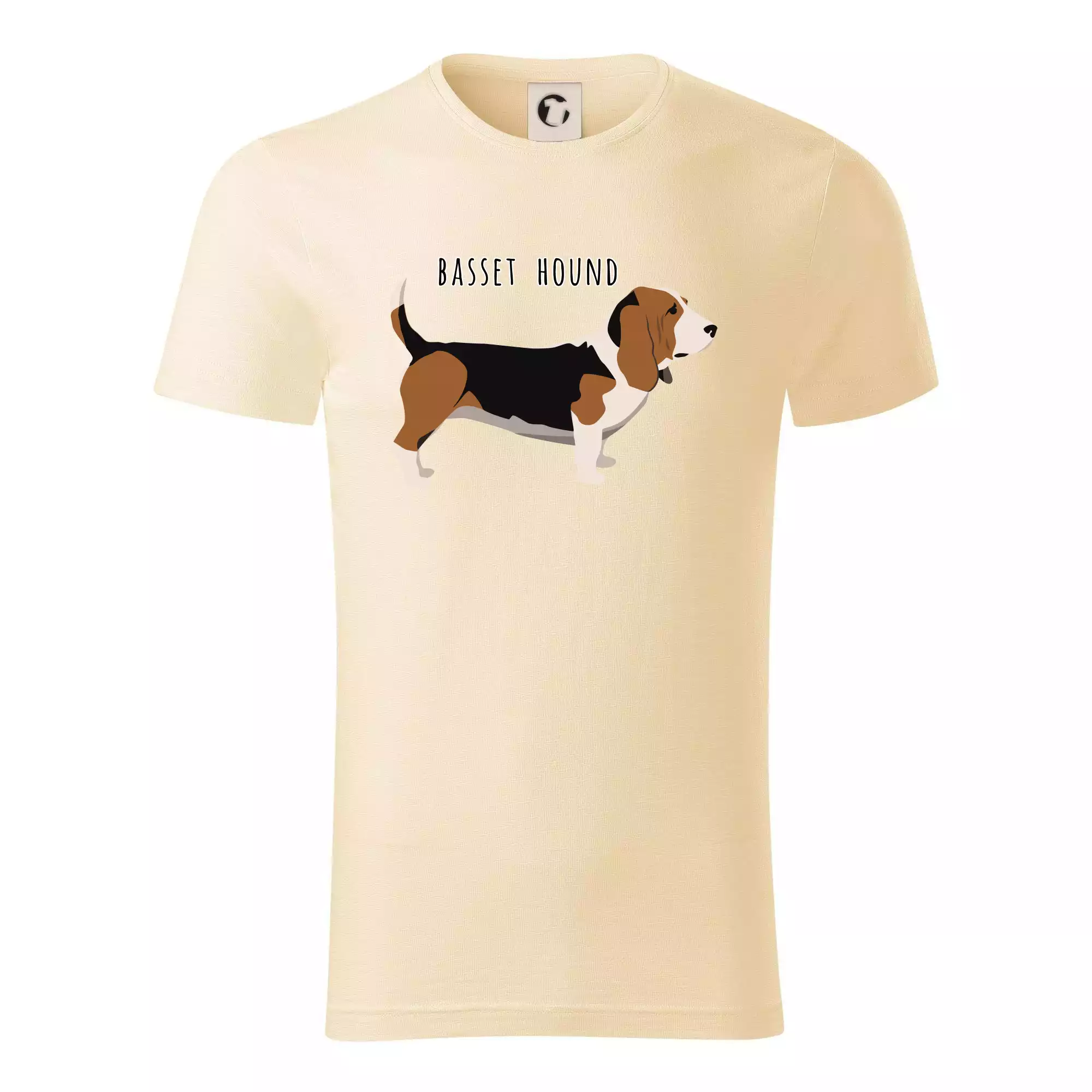 Basset hound pes s nápisem