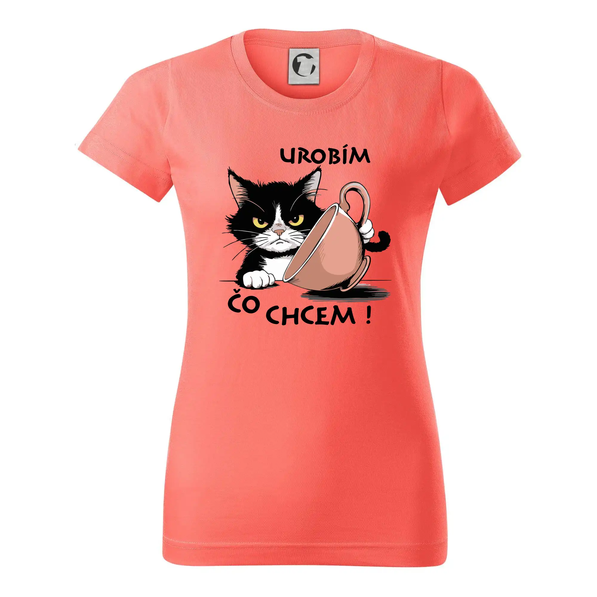 Vtipná tričká s mačkou - Mačka urobím čo chcem - Dámske tričko basic - ľahko voľnejšie a dlhšie