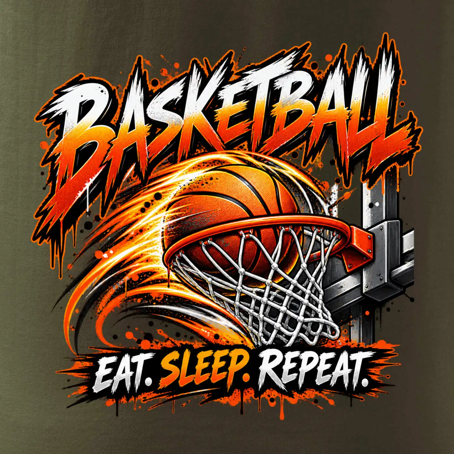 Basketbalový koš s míčem eat sleep repeat