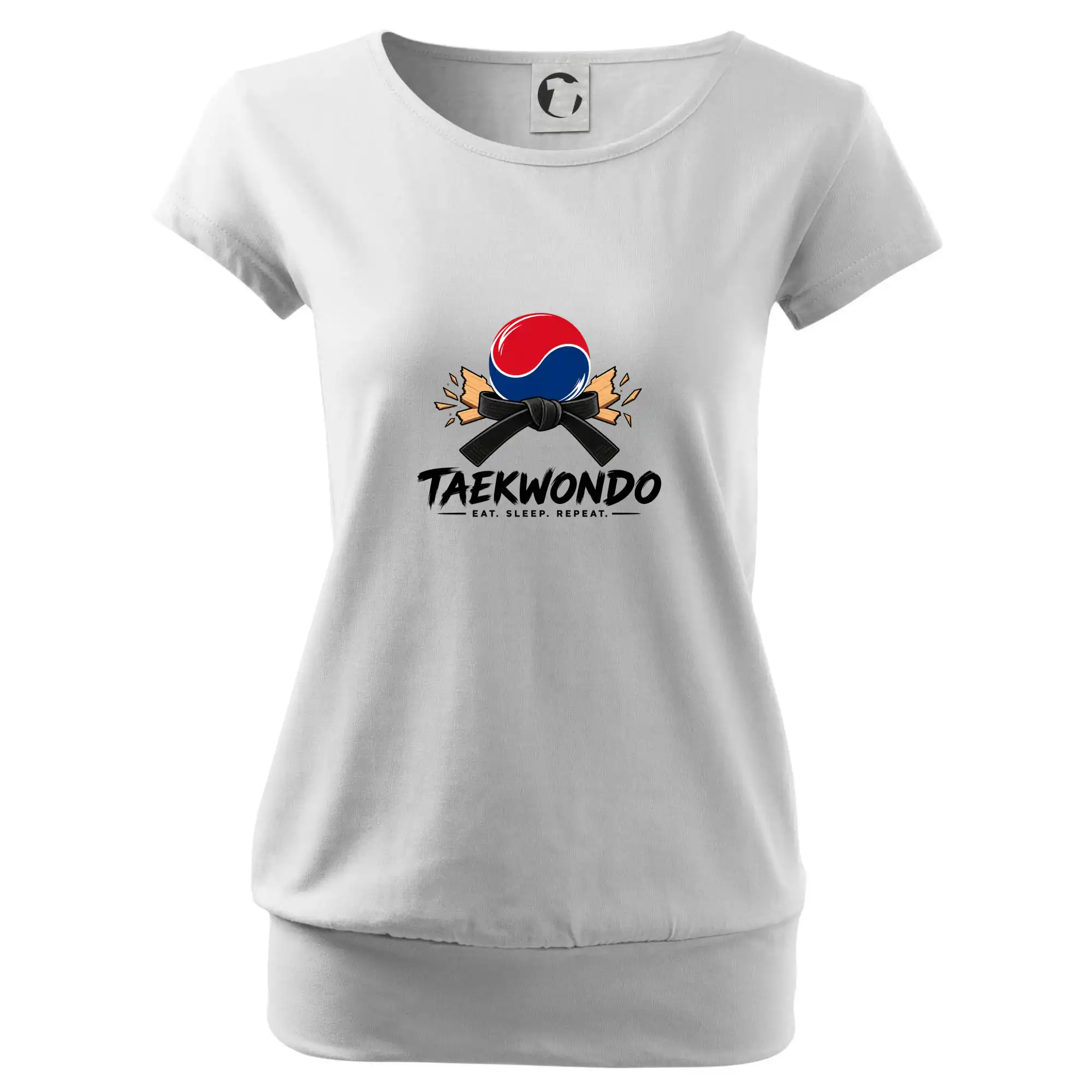 Taekwondo pás a rozlomená deska eat sleep repeat