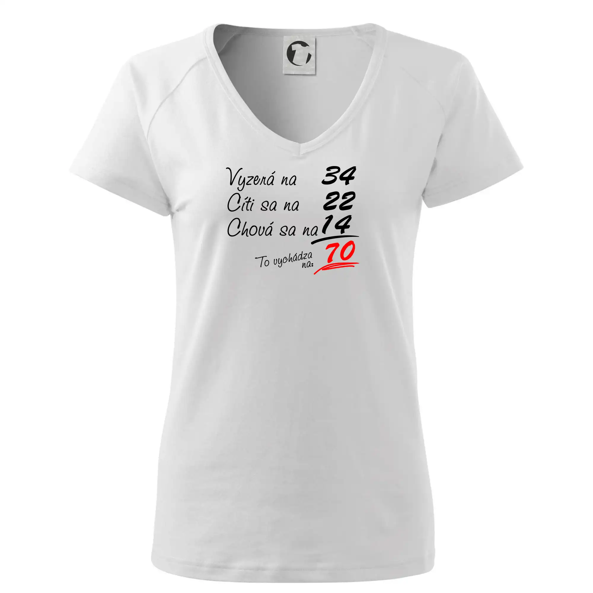 Veselé a vtipné hrnčeky s potlačou - Vyzerá, cíti sa, chová sa - 70 rokov - Tričko dámske Dream