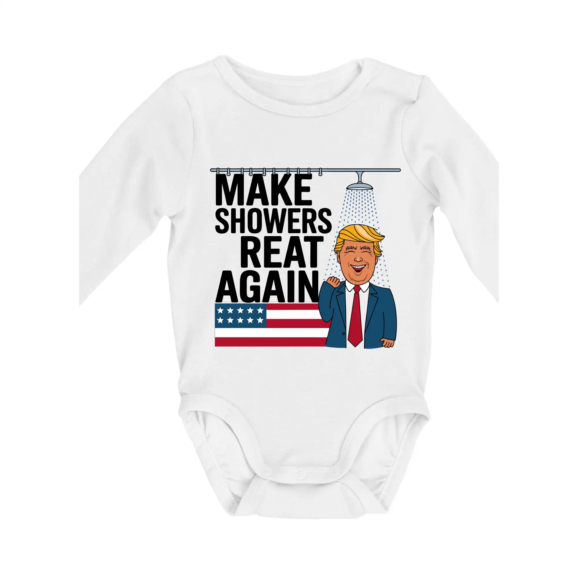Politické tričká - Trump make showers great again - Body dojčenské s dlhým rukávom