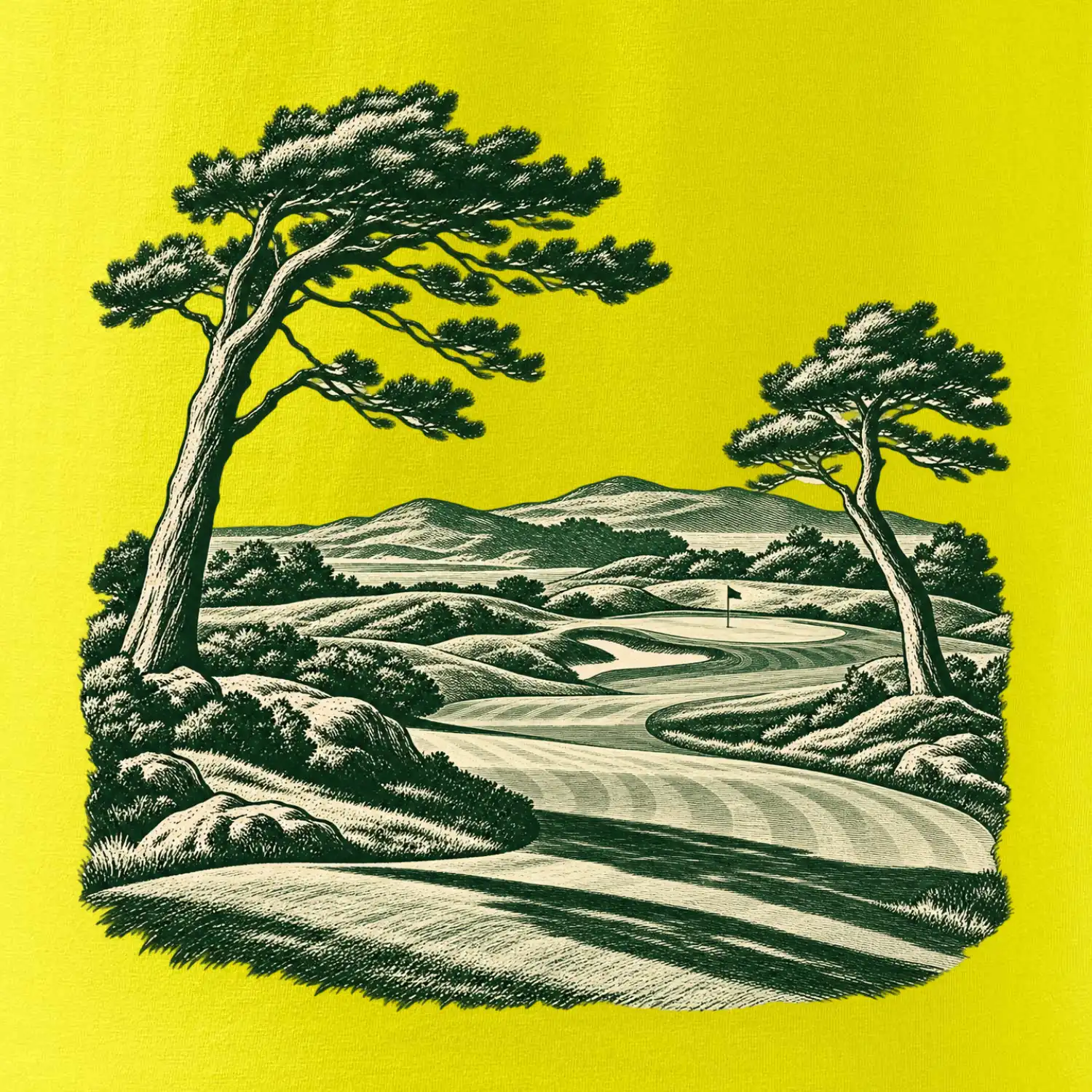 Golfové hřiště v retro rytině