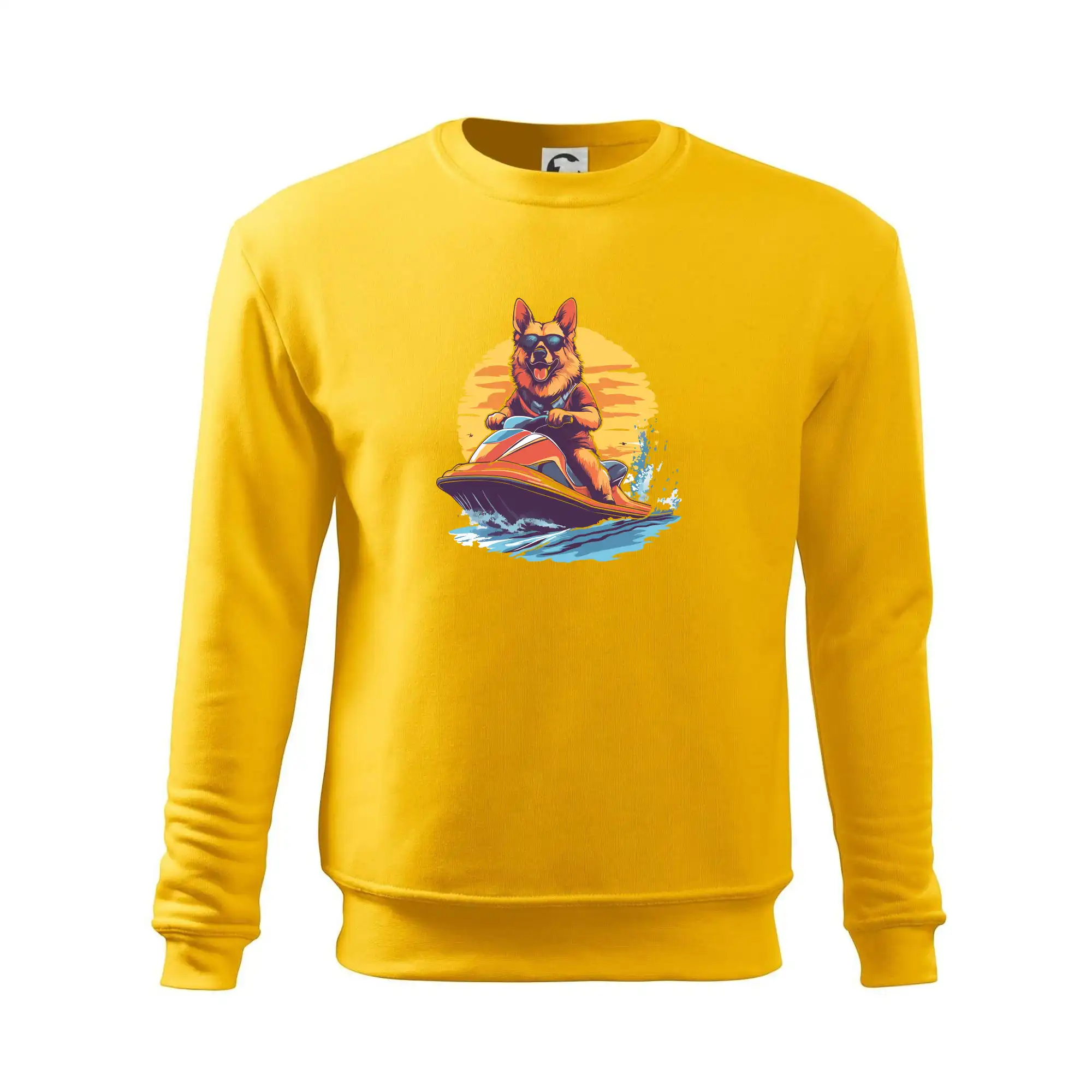 Německý ovčák na vodním skútru