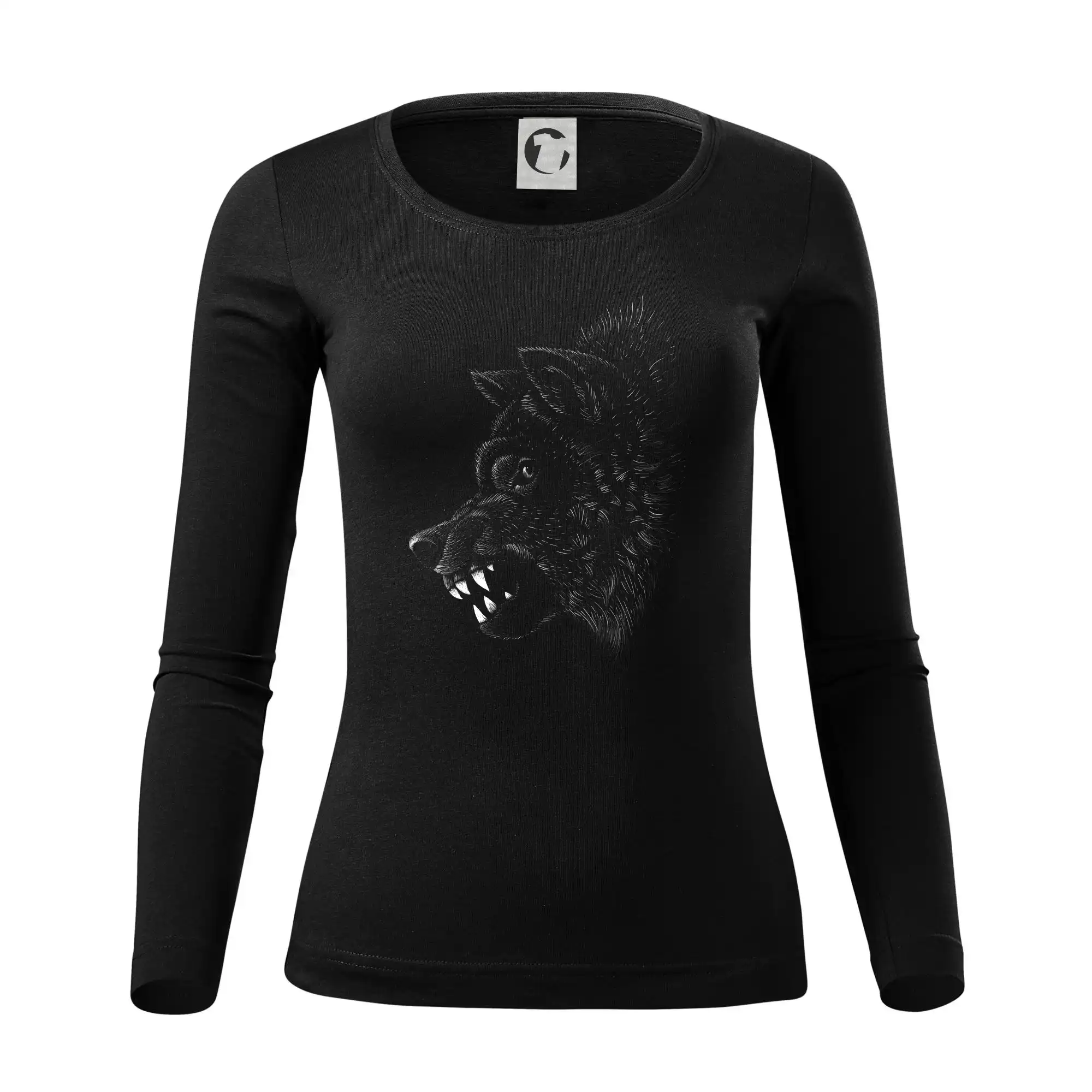 Tričká s vlkom - Vlk s vycenenými zubami - Dámske tričko FIT-T LS - zužené