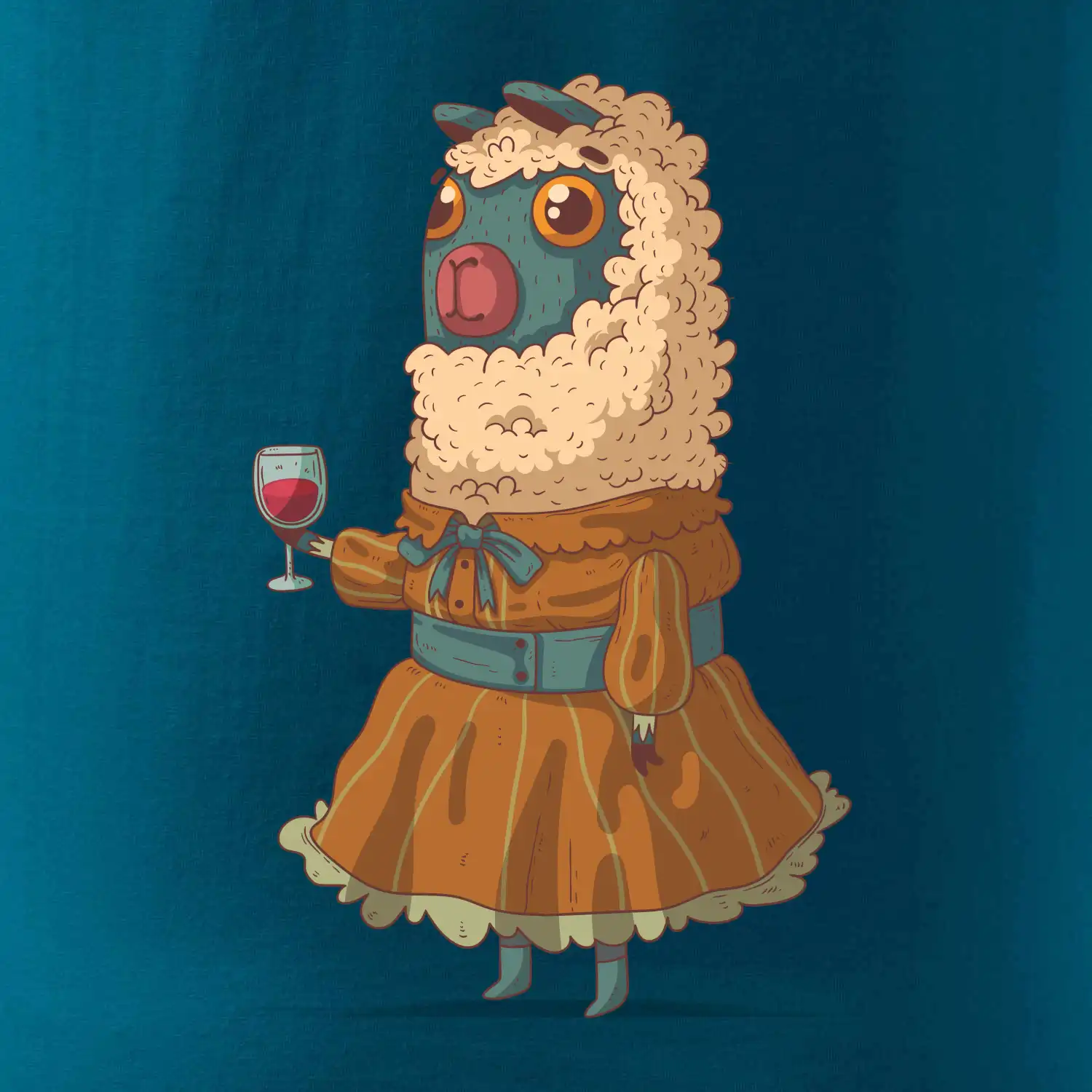 Alpaka s vínem žena