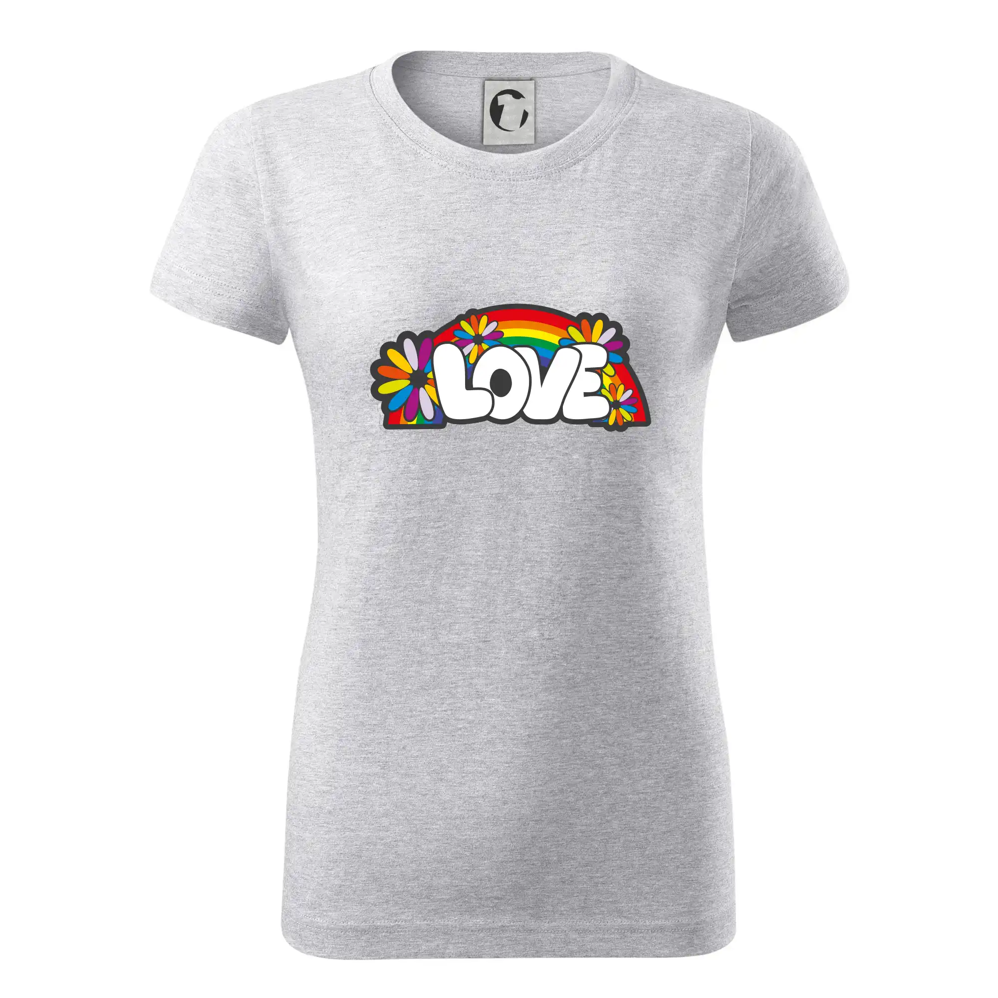 Tričká pre pohodový ľudí - Love s dúhou v pozadí - Dámske tričko basic - ľahko voľnejšie a dlhšie
