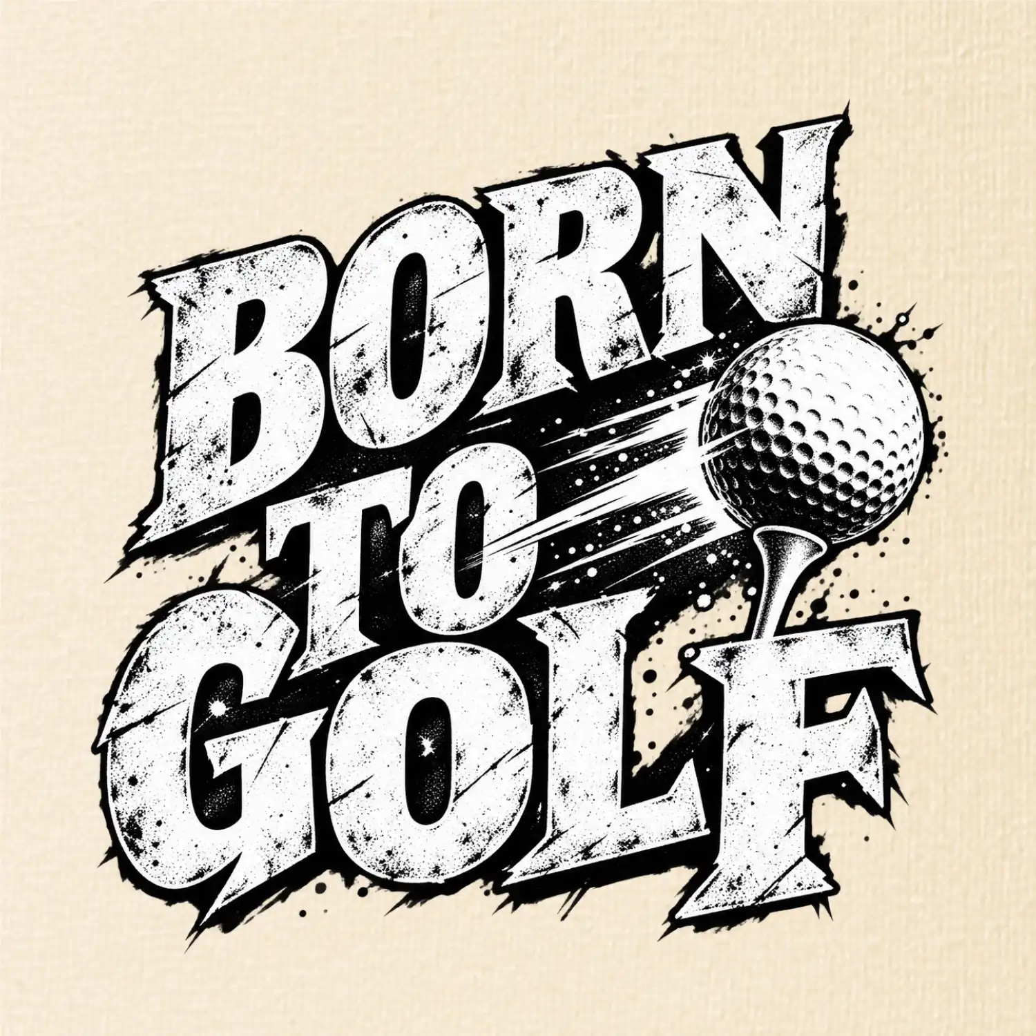 Born to golf černobílý drsný potisk