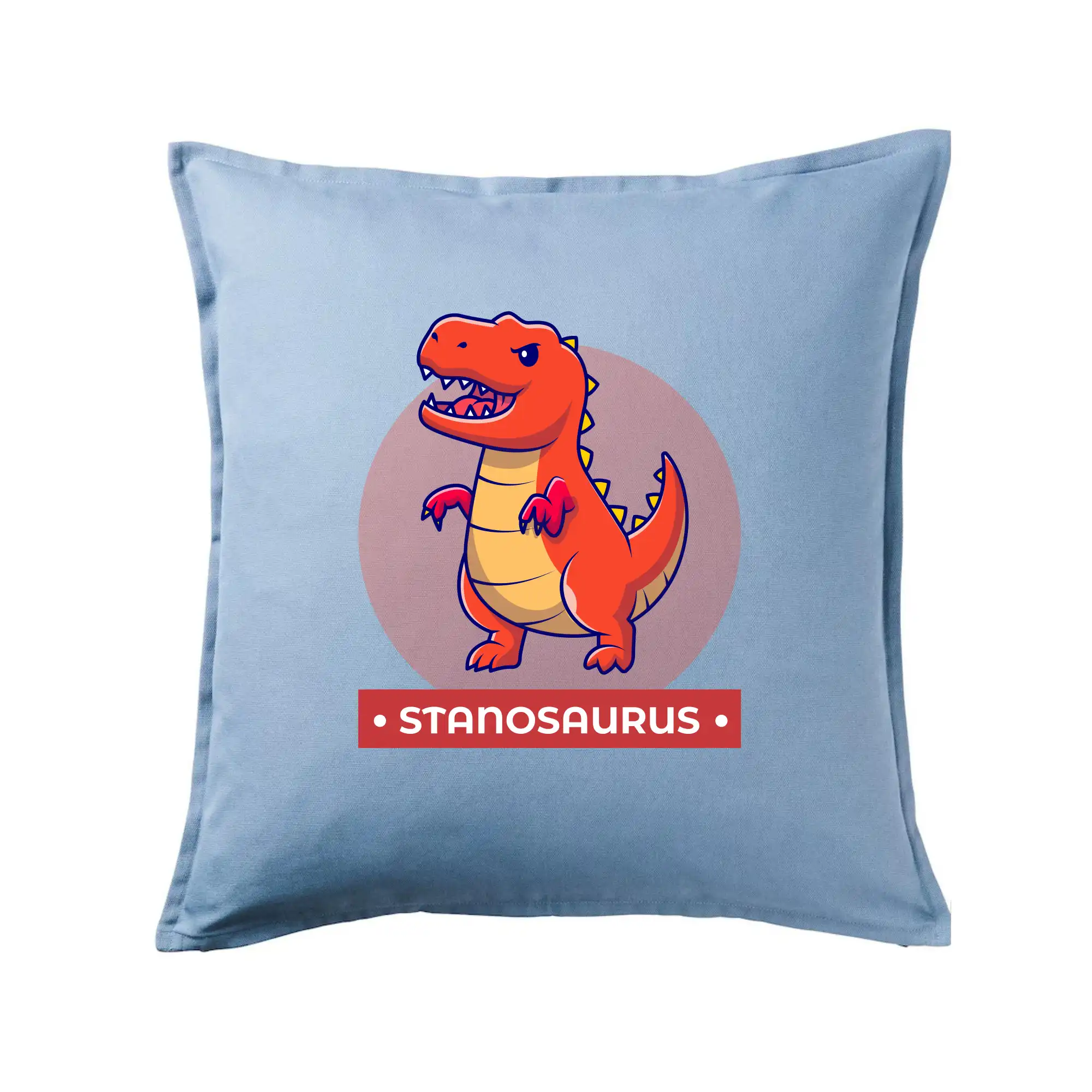 Detské tričká, mikiny a body s originálnymi potlačami | Veselé motívy pre chlapcov aj dievčatá - Dinosaurie mená - oranžový dinosaurus - Vankúš 50x50
