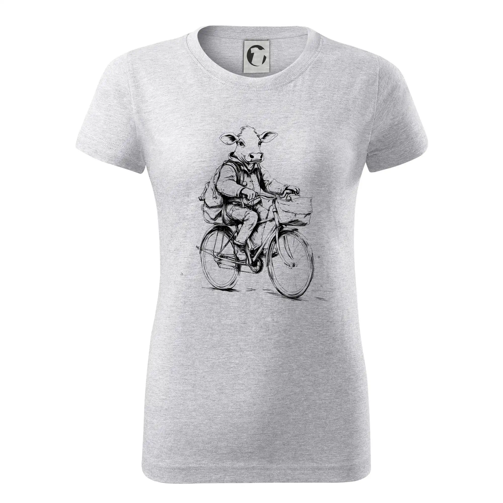 Kráva v obleku na kole