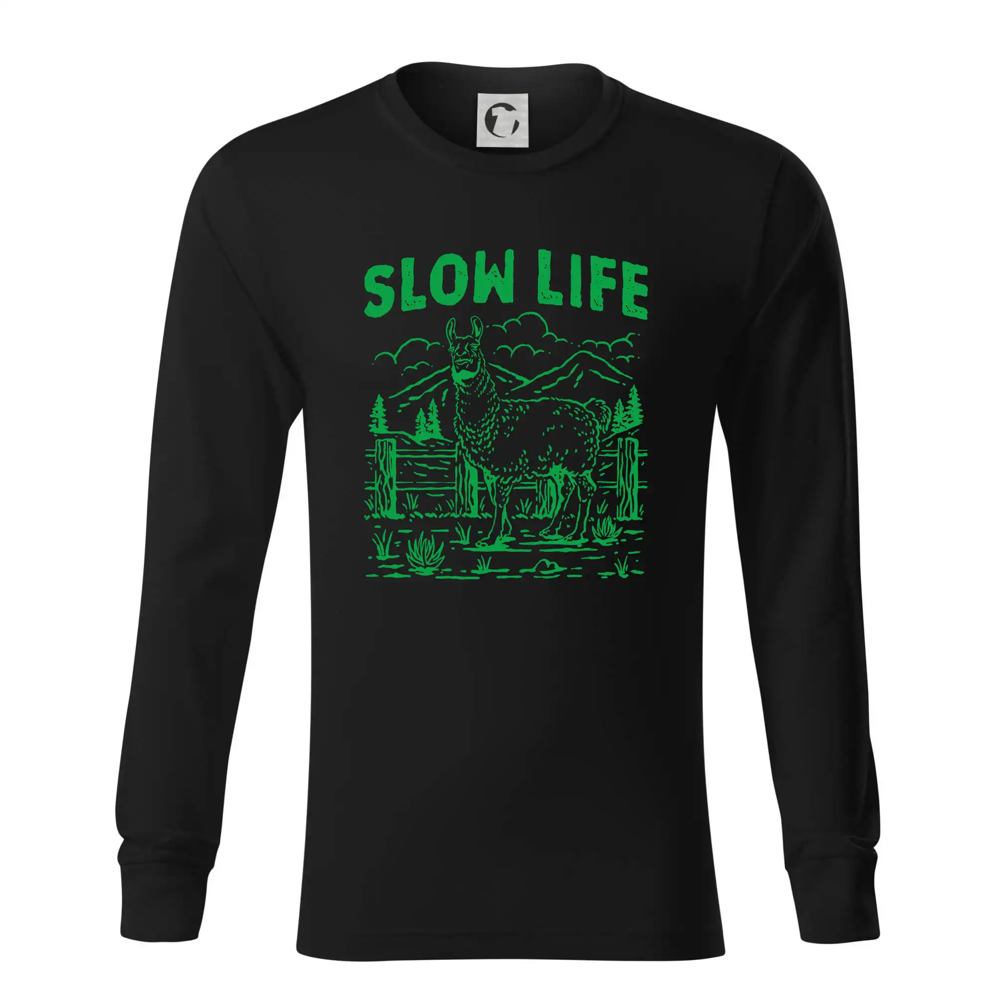 Tričká so zvieratami - Slow Life Lama - Tričko s dlhým rukávom LS R05