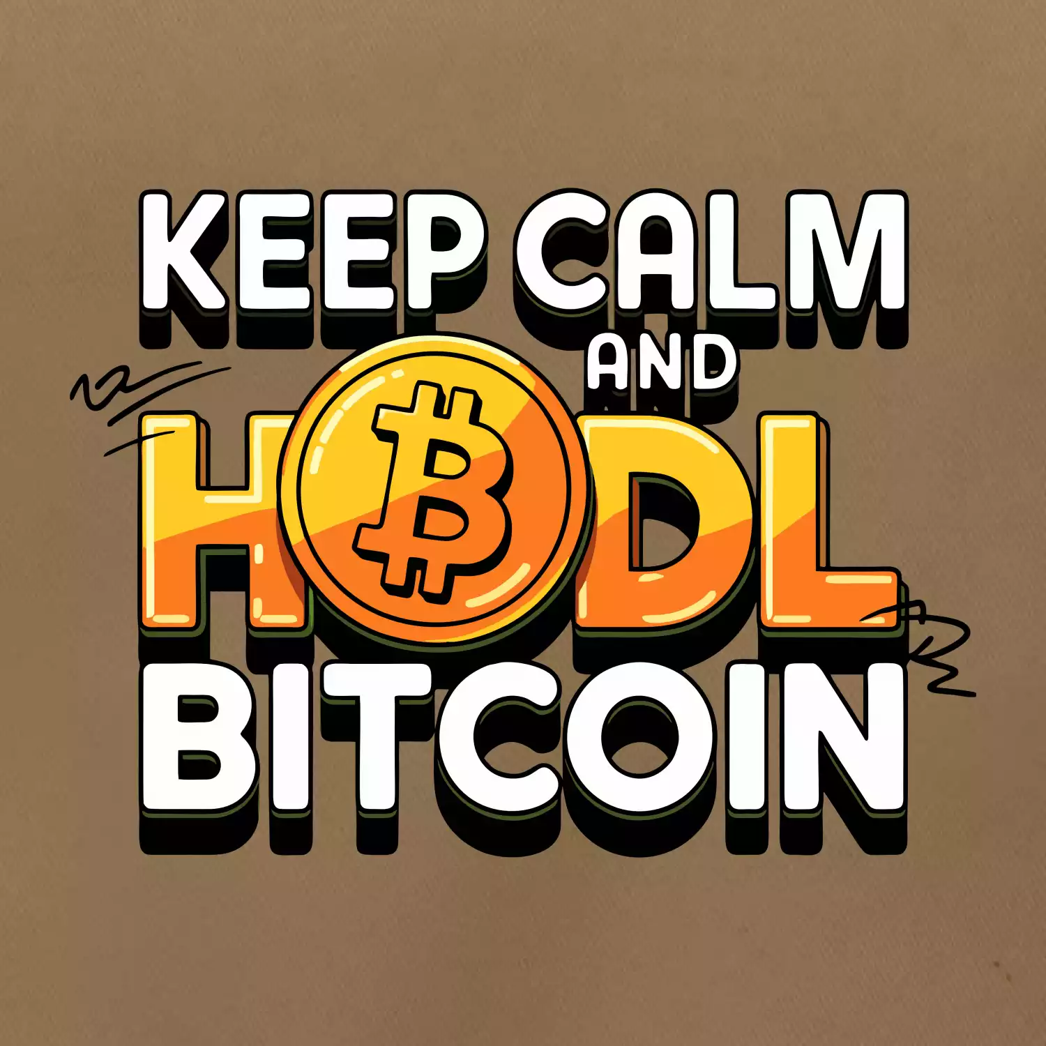 3D nápis Keep Calm and HODL Bitcoin