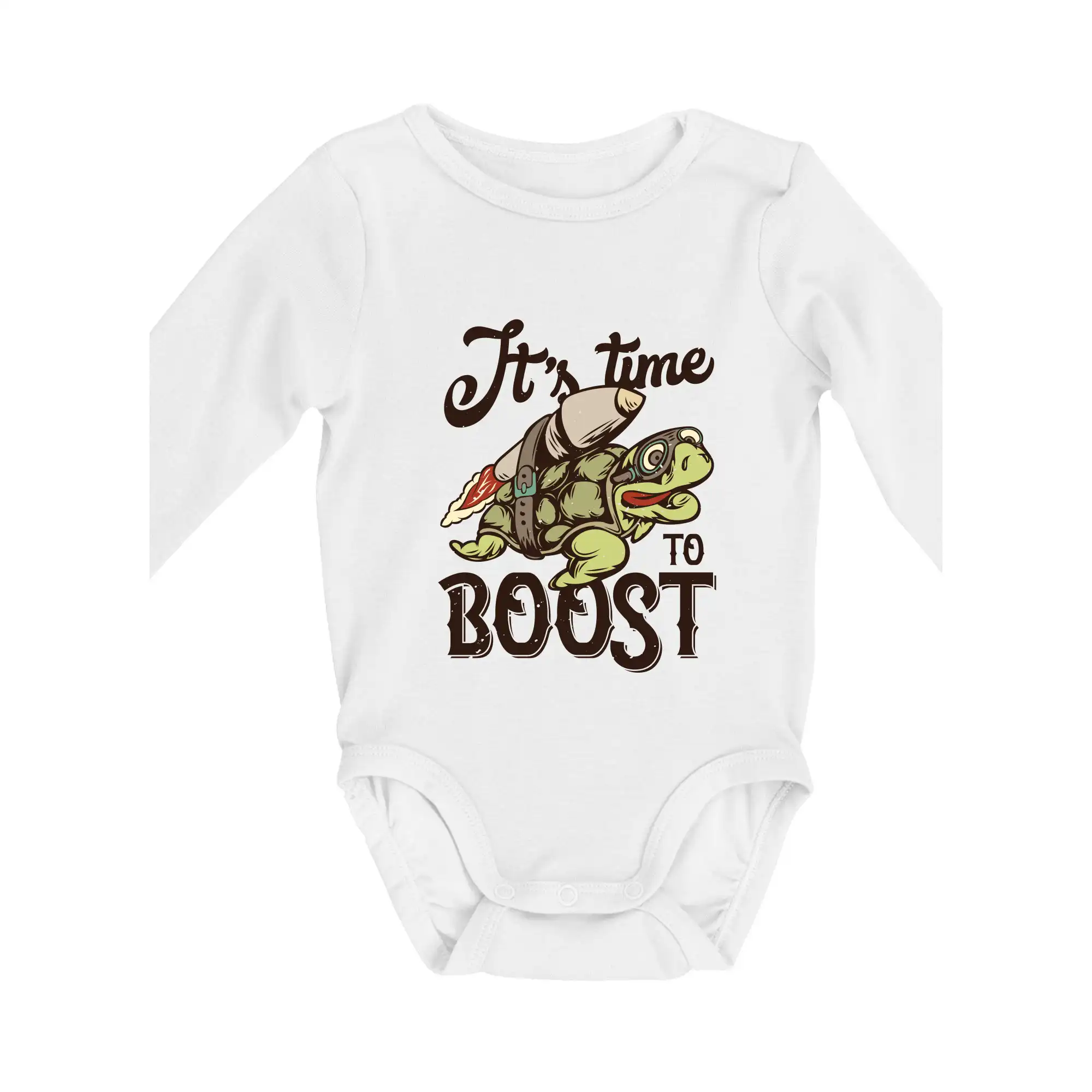 Vesmirne tričká - Its time to boost turtle - Body dojčenské s dlhým rukávom