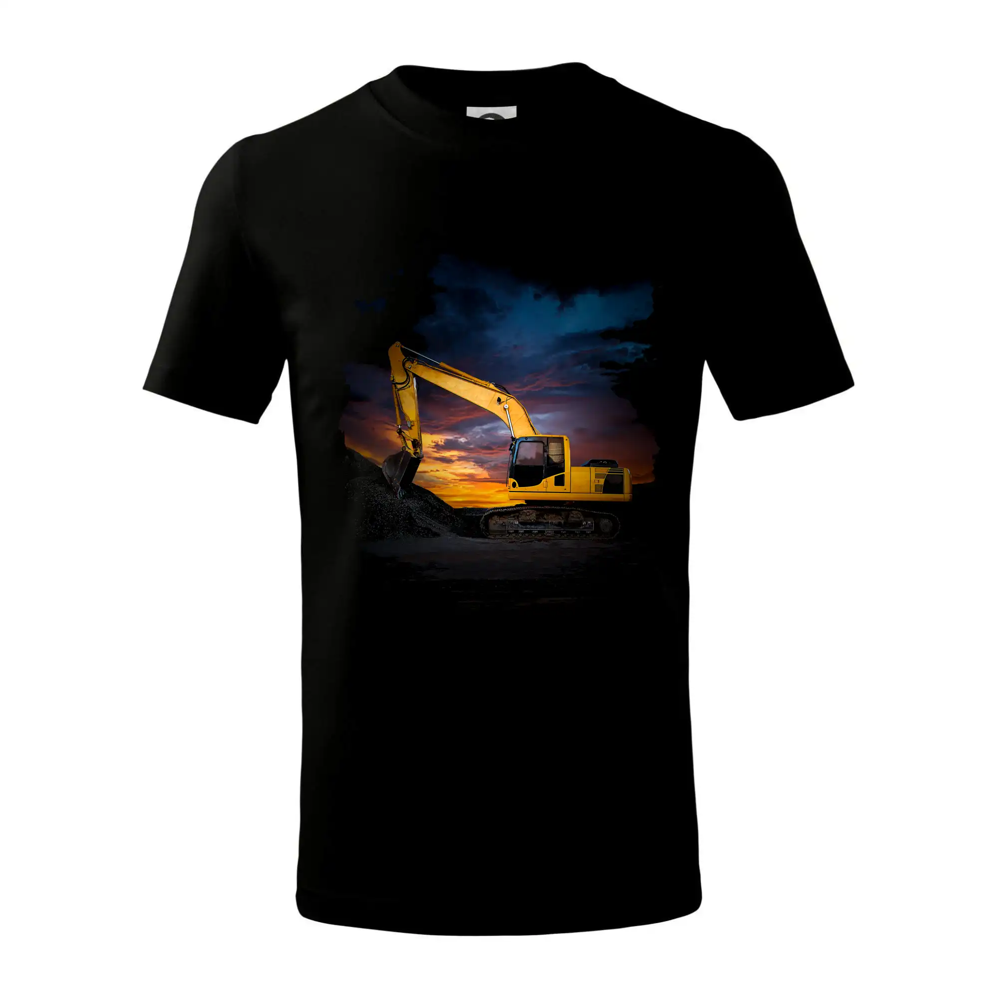 Vtipne tricka s potlacou traktorov a bagrov - Originalne oblecenie pre polnohospodarov   - Bager pri západe - Tričko detské bavlnené