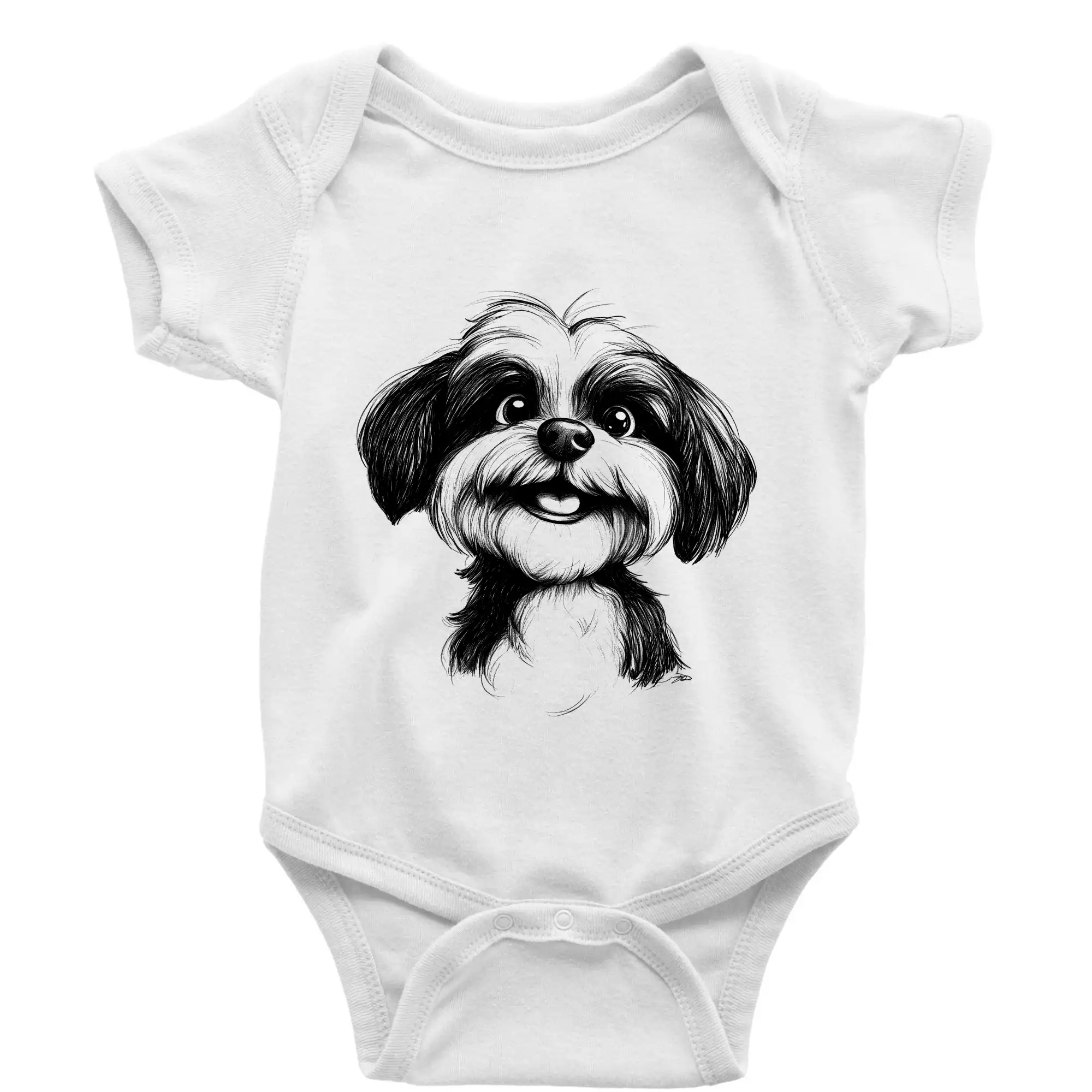 Ostatné psie plemená - Lhasa apso karikatúra hlava - Body dojčenské s krátkym rukávom