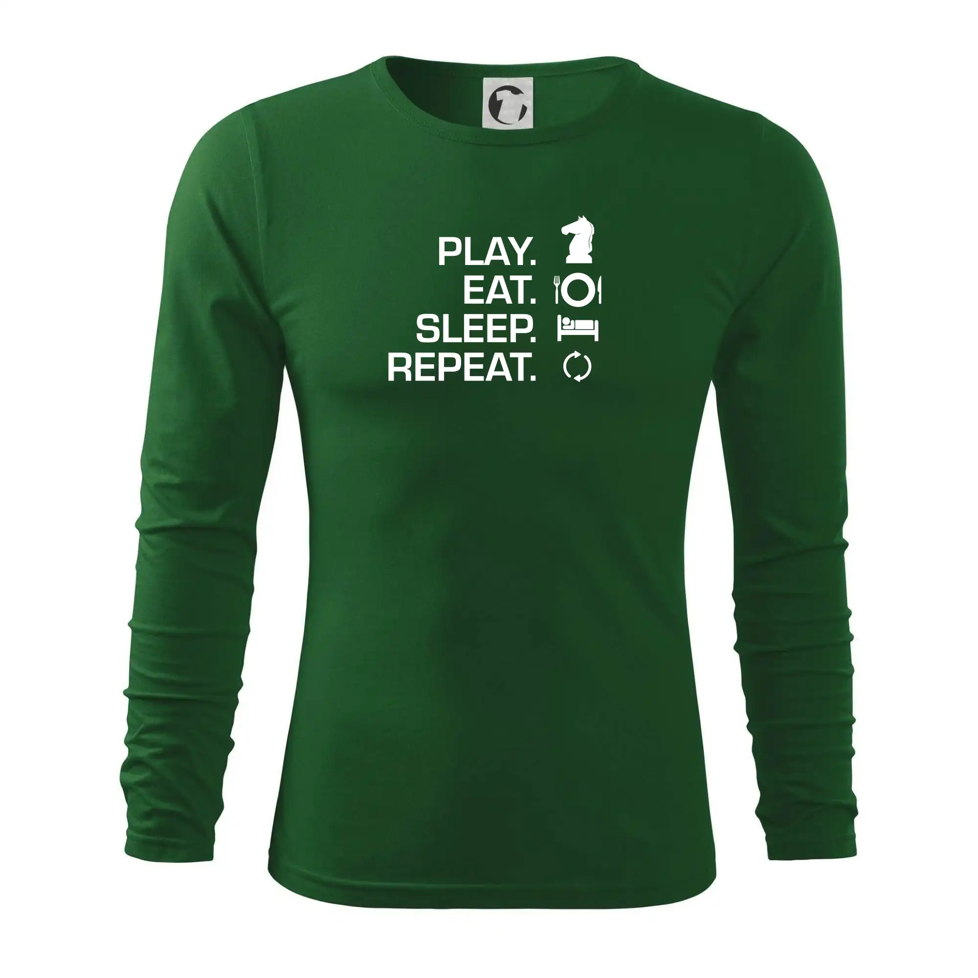 Tričká a mikiny so spoločenskými hrami  - Eat sleep play - šach - Tričko s dlhým rukávom FIT-T long sleeve