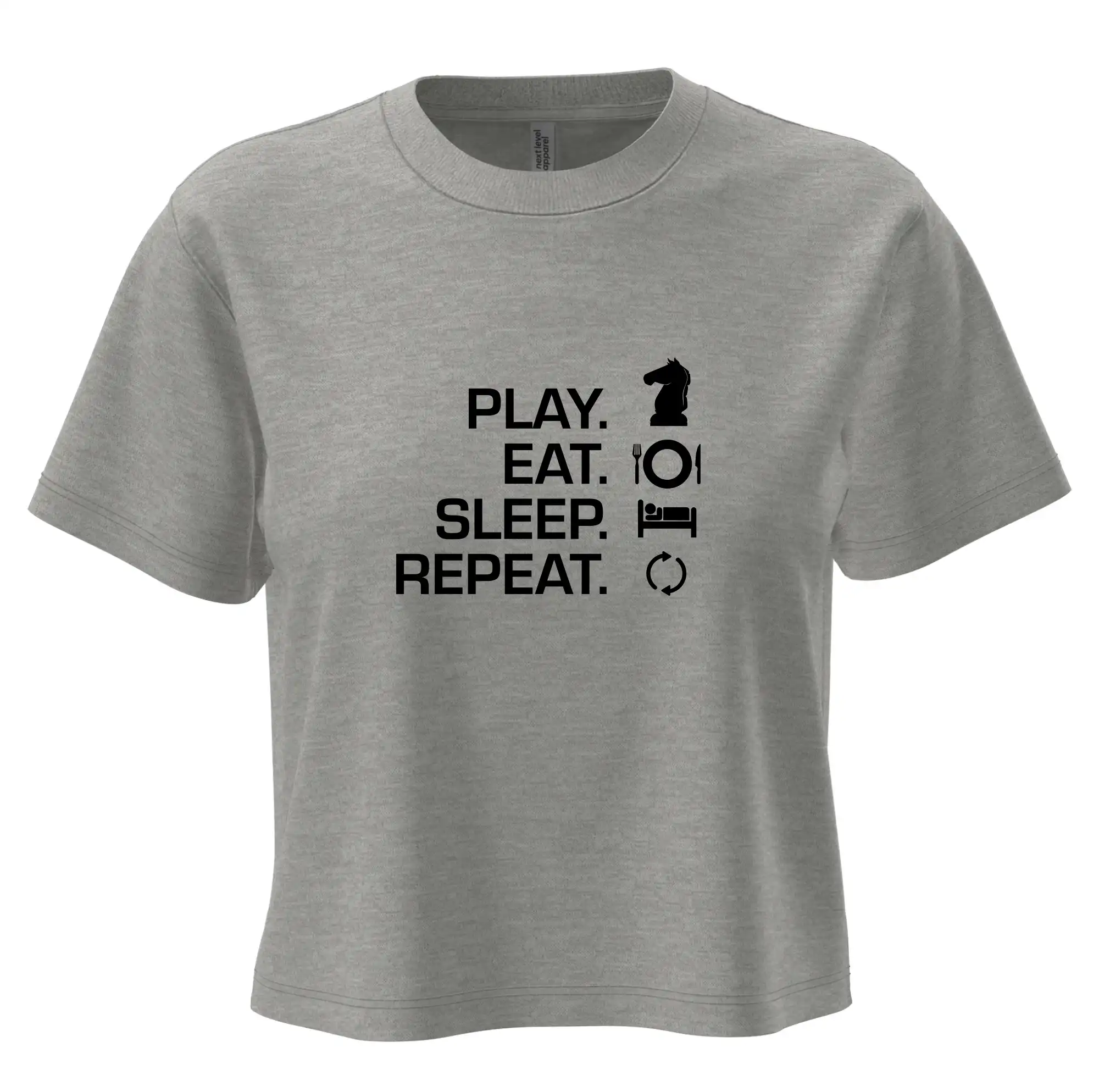 Tričká a mikiny so spoločenskými hrami  - Eat sleep play - šach - Boxy cropped tričko OVERSIZE