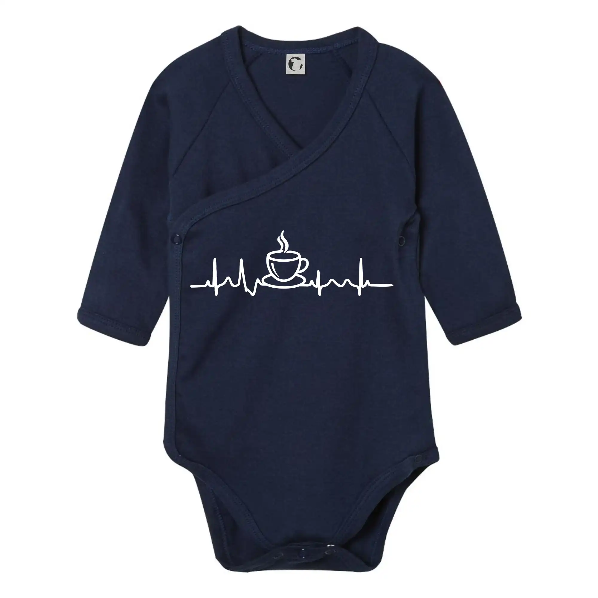 Motívy pre baristu a milovníkov kávy - EKG hrnček kávy - Body zavinovacie s dlhým rukávom