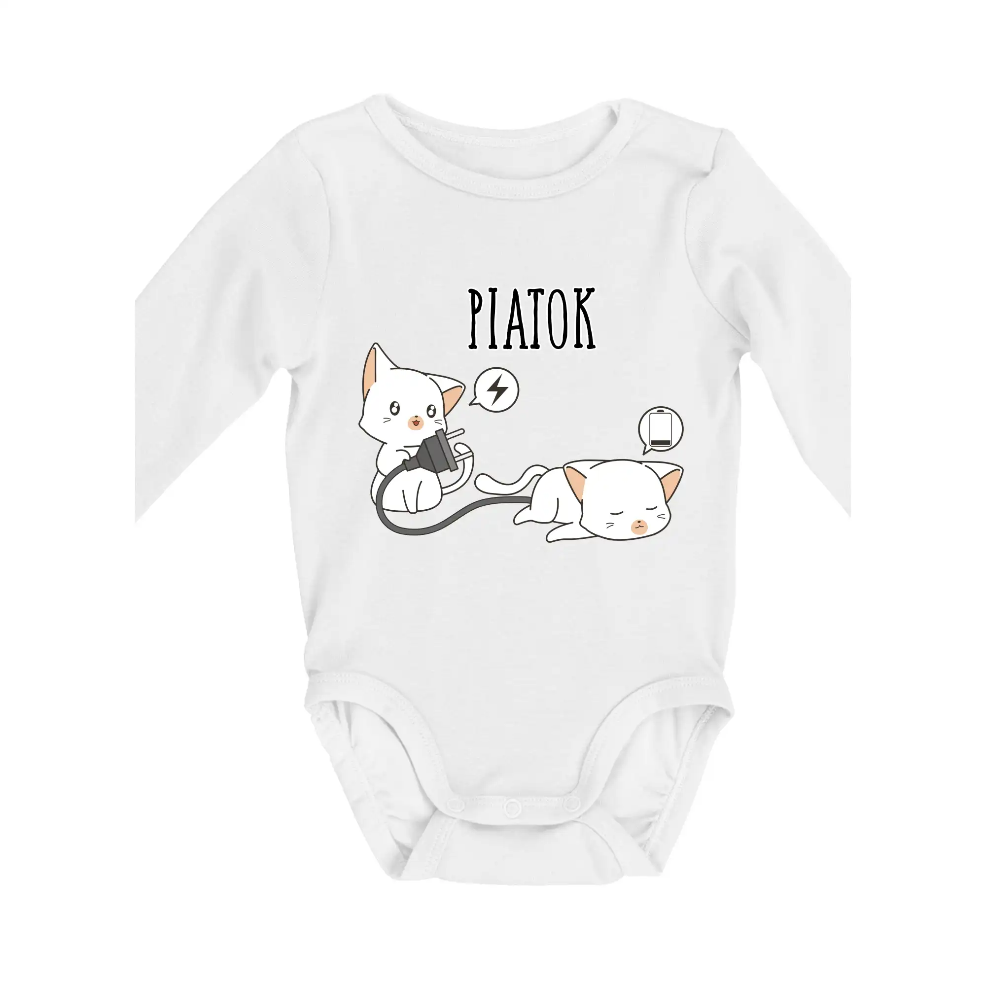 Vtipná tričká s mačkou - Mačky bez energie piatok - Body dojčenské s dlhým rukávom