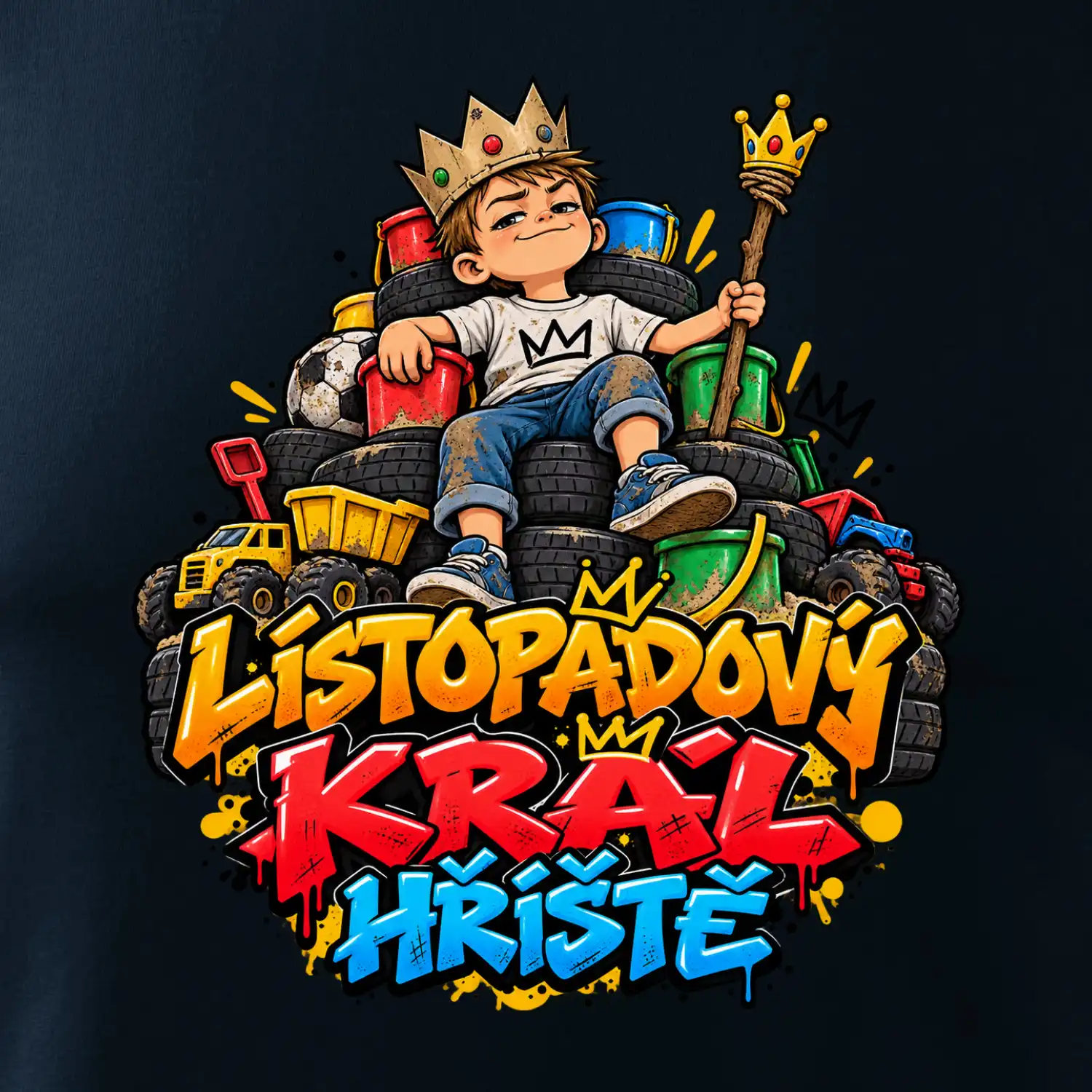 Listopadový král dětského hřiště na trůnu