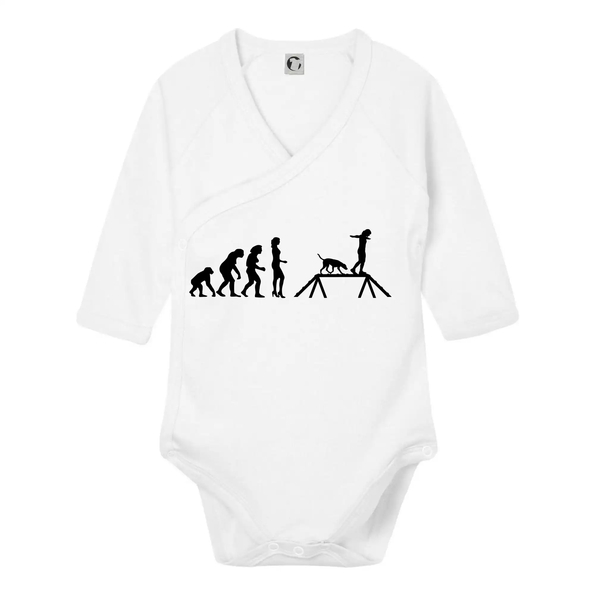 Tričká s potlačou evolúcia - Evolúcia agility žena - Body zavinovacie s dlhým rukávom